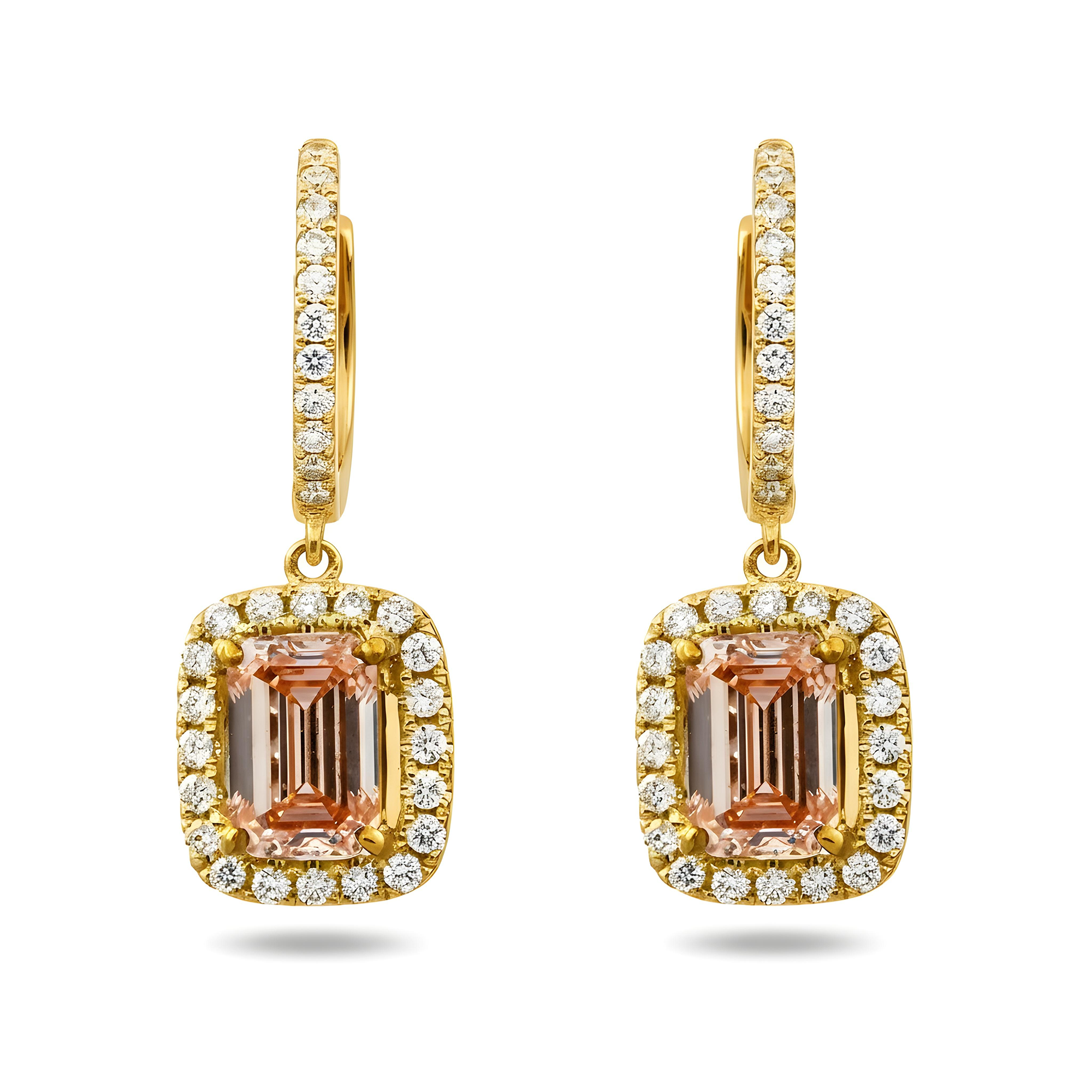18K White Gold Emerald Cut Fancy Pink Diamond Drop Earrings 1.48ctw