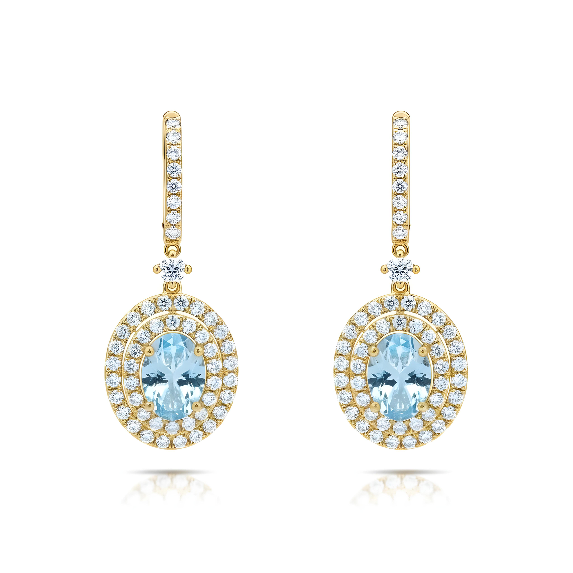 18K White Gold Oval Cut Fancy Vivid Blue Diamond Drop Earrings 3.29ctw