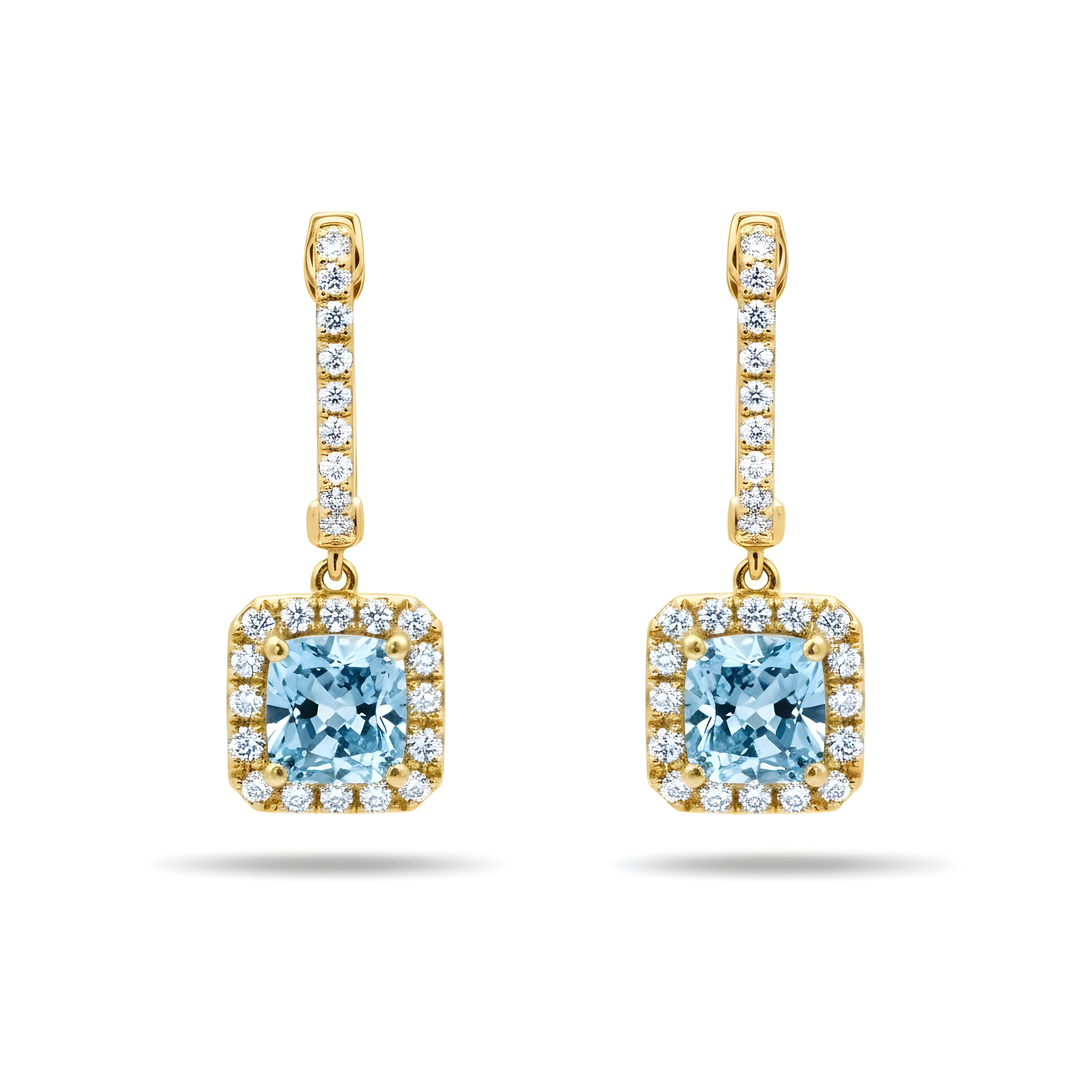 18K White Gold Cusion Cut Fancy Vivid Blue Diamond Drop Earrings 2.80ctw