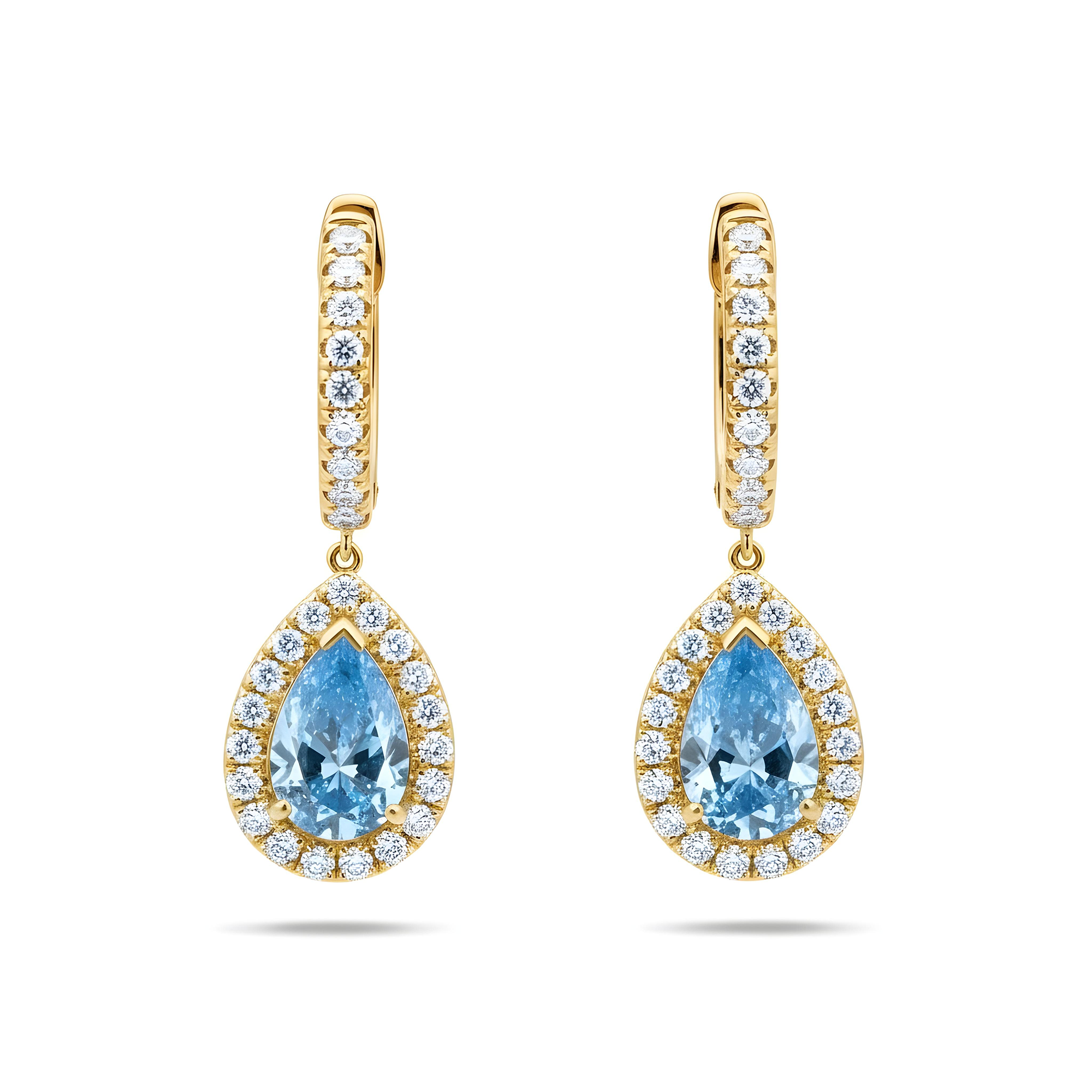 18K White Gold Pear Cut Fancy Vivid Blue Diamond Teardrop Earrings 2.95ctw