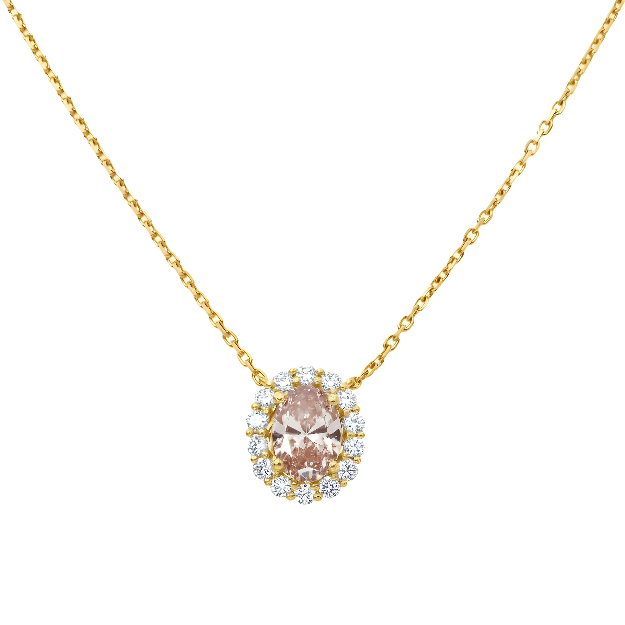 18K White Gold Oval Cut Fancy Pink Diamond Necklace 1.38ct