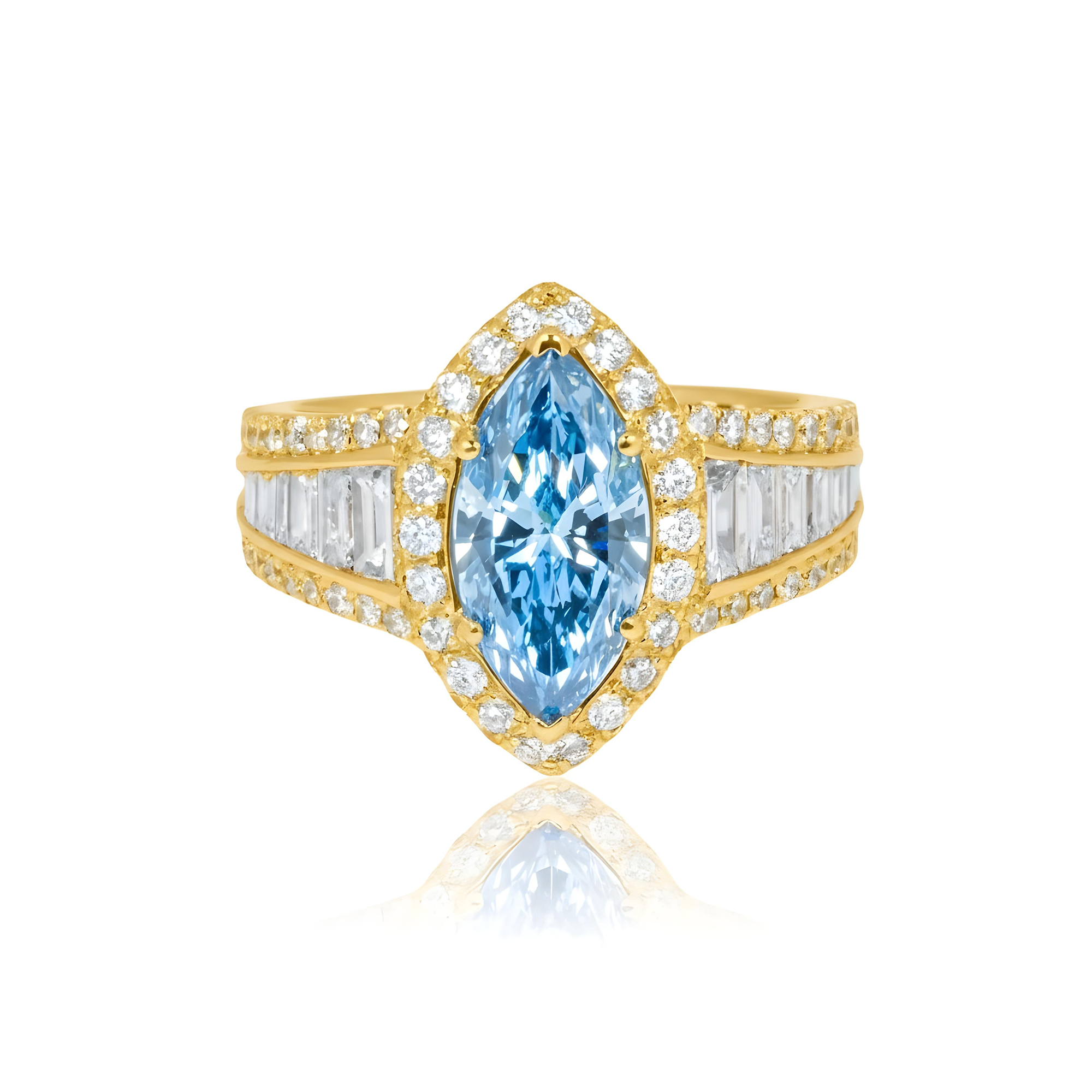 18K White Gold 1.5ctw Marquise Cut Fancy Vivid Blue Diamond Ring 3.20ctw