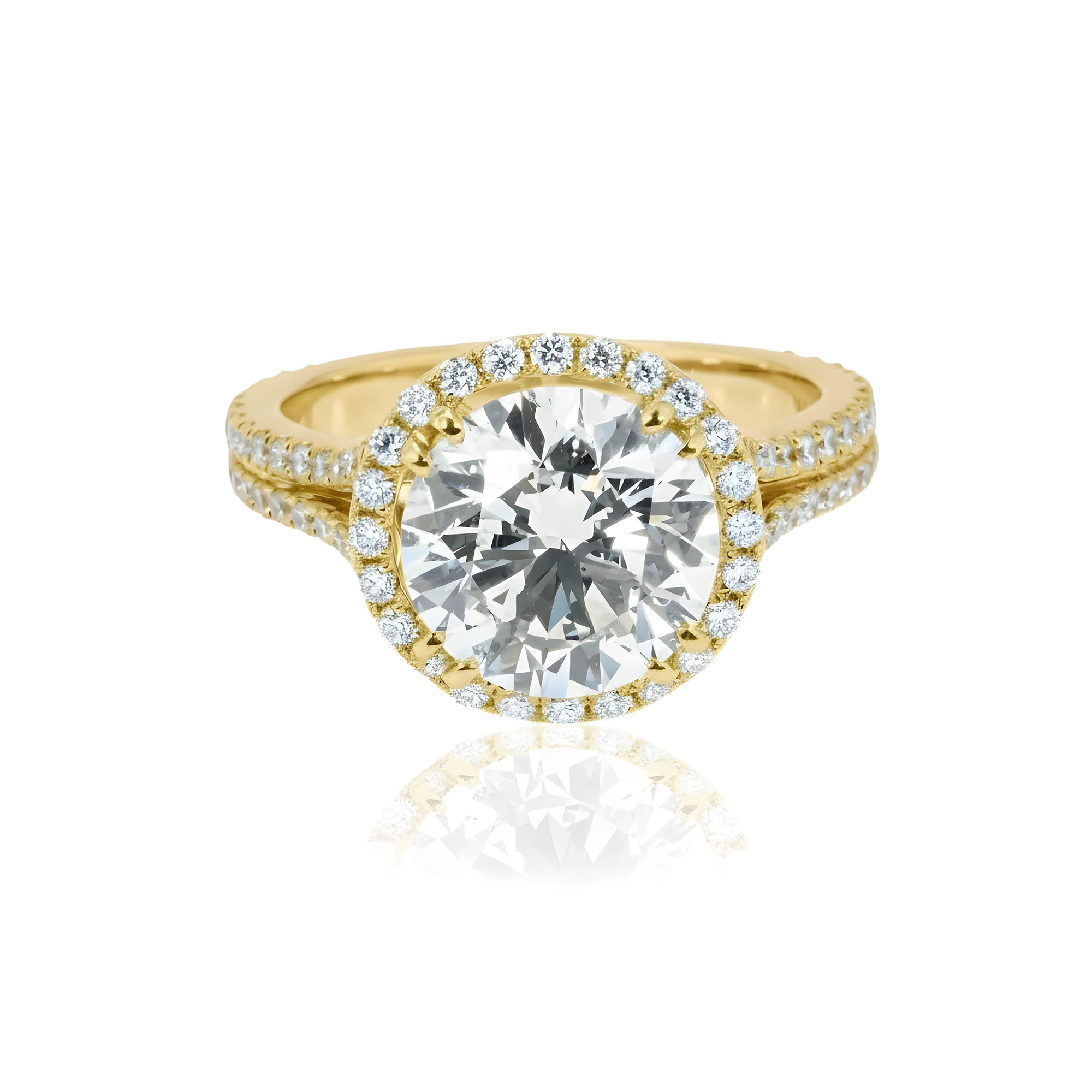 18K White Gold 3.28ct Round Cut Diamond Engagement Ring W/ Halo 4.08ctw