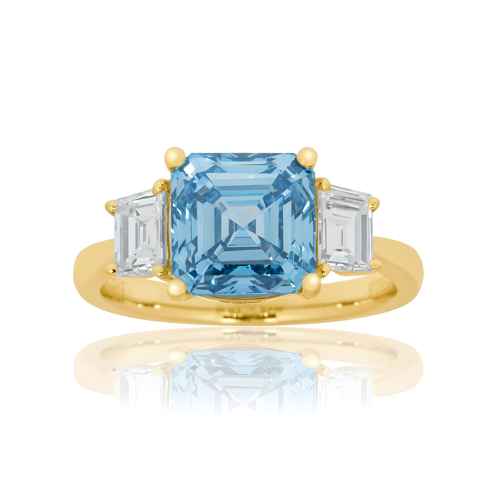 Platinum 3.0ct Fancy Vivid Blue Asscher Cut Diamond Ring 3.62ctw