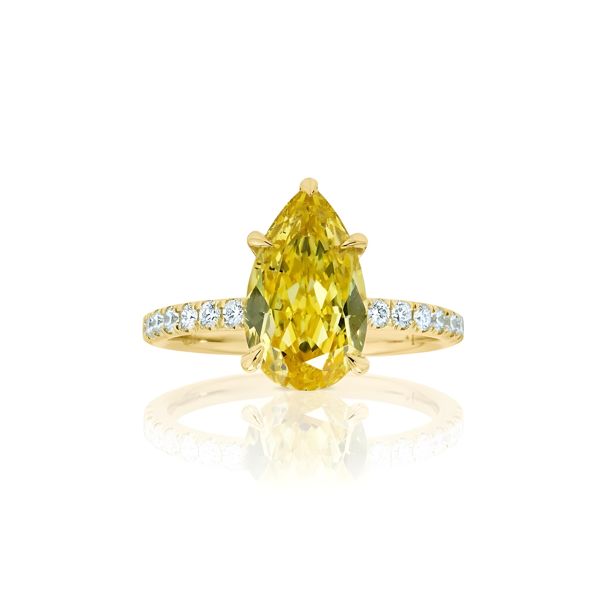 18K White Gold 3.05ct Pear Cut Fancy Vivid Yellow Diamond Ring 3.60ctw