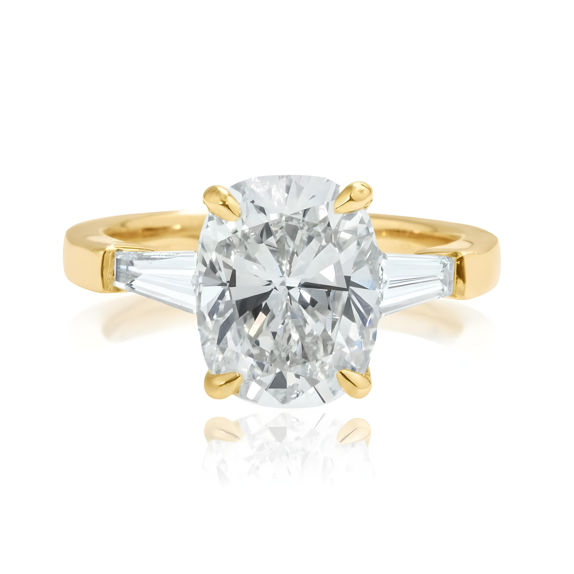 GIA Platinum 4ct Cushion Cut Triple Diamond Engagement Ring 4.54ctw