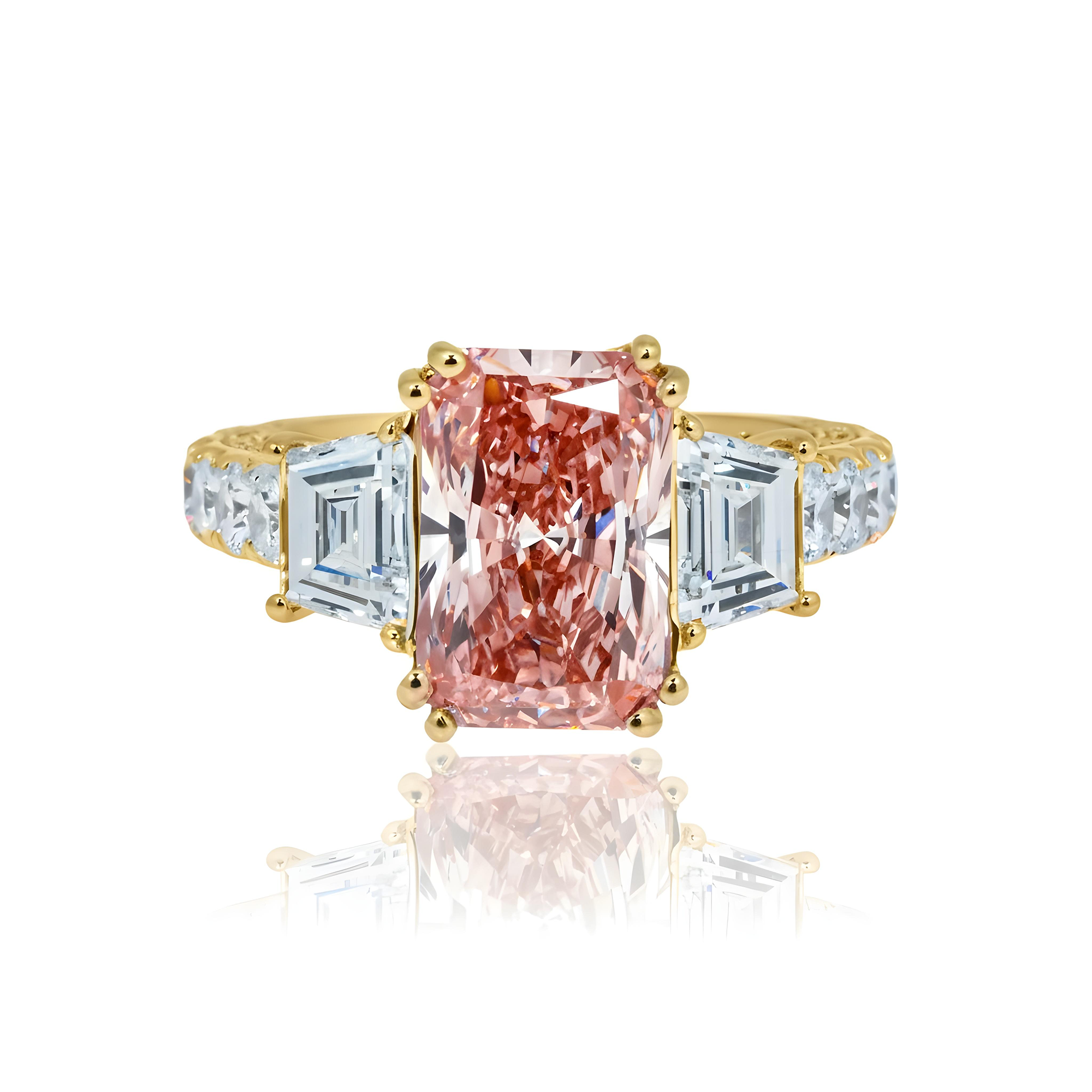 18K White Gold 3.26ct Radiant Cut Fancy Vivid Pink Diamond Ring 5.76ctw