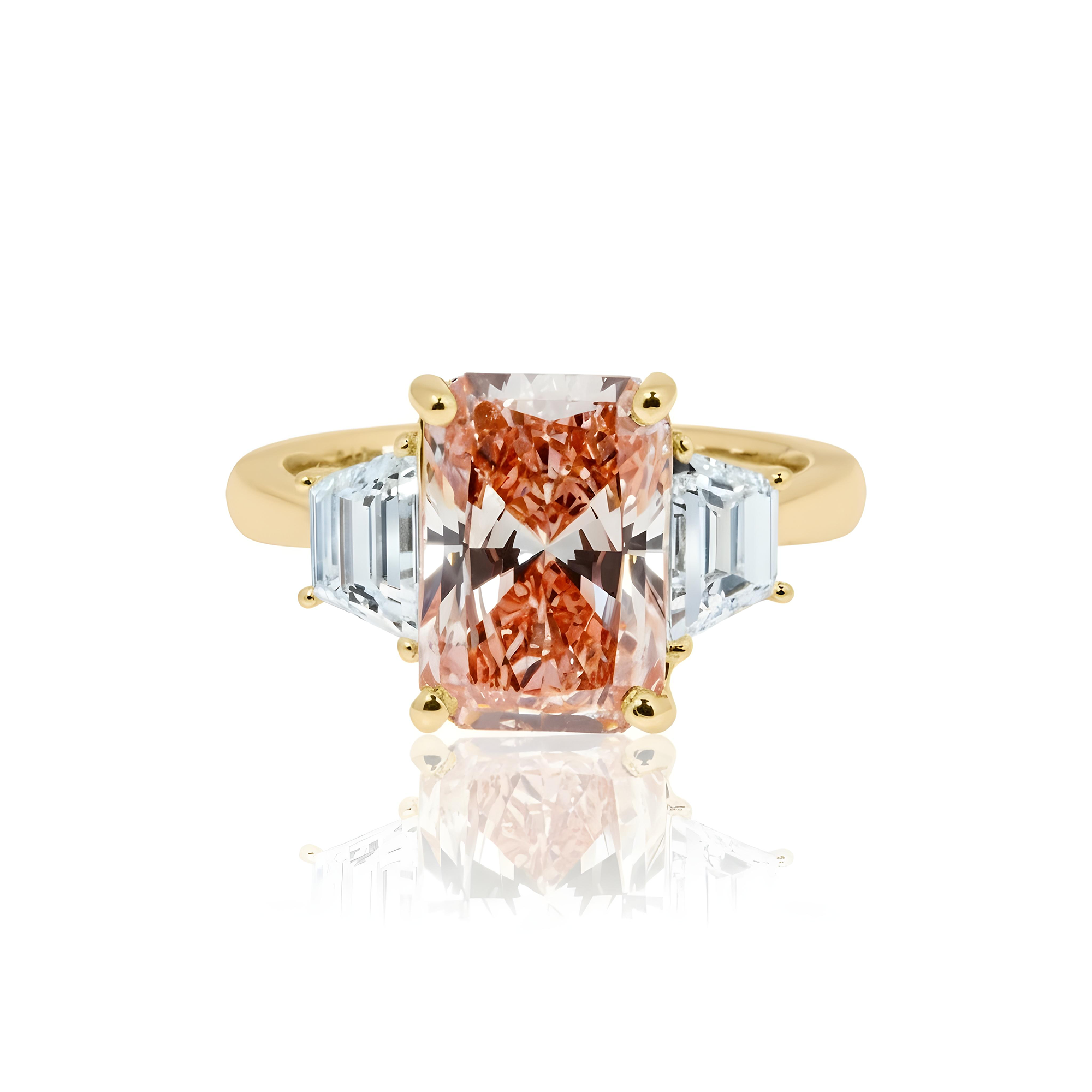 18K White Gold 3.72ct Radiant Cut Fancy Vivid Pink Diamond Ring 4.82ctw