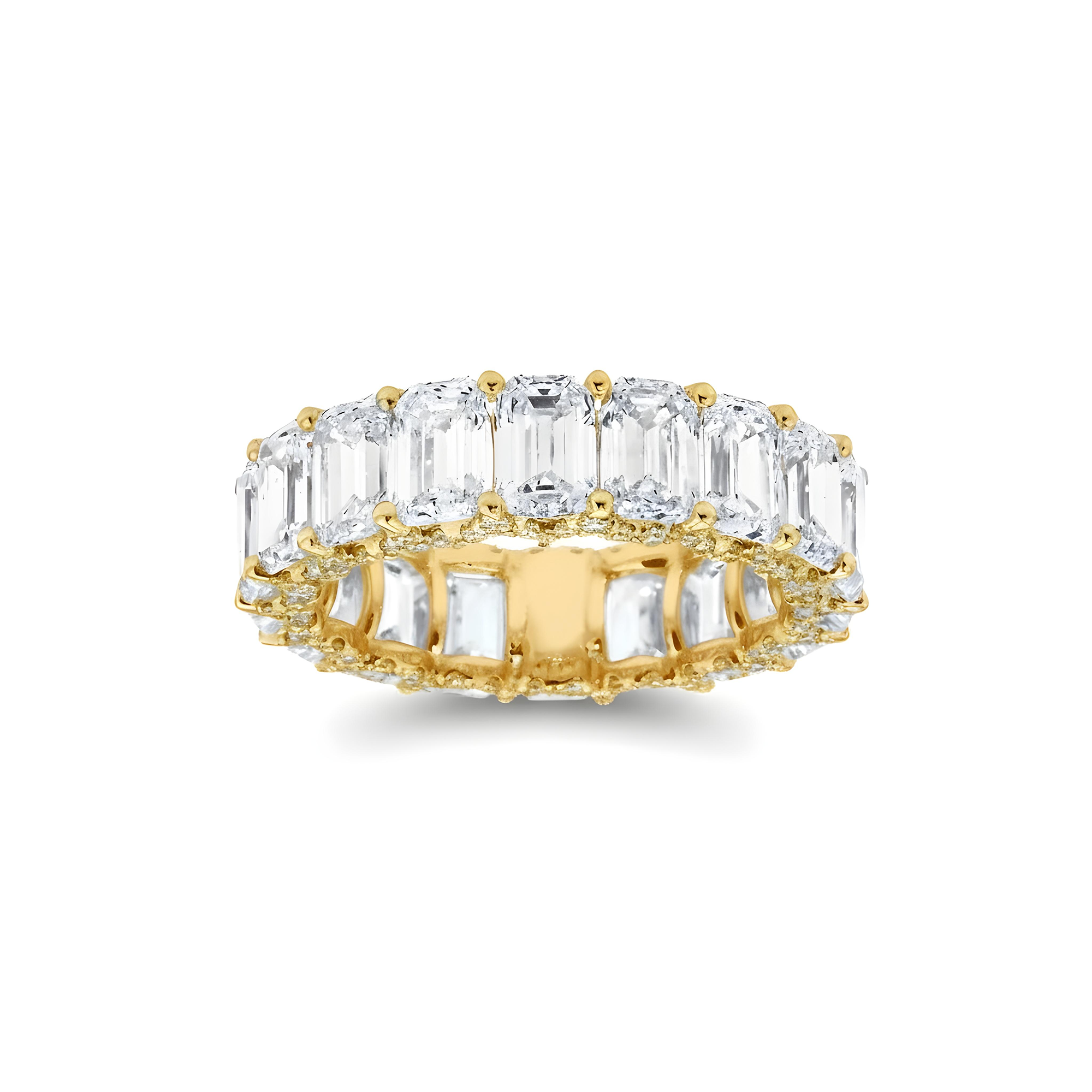 18K White Gold Emerald Diamond Cut Eternity Ring w/ Encrusted Setting 8.75ct (size 6)