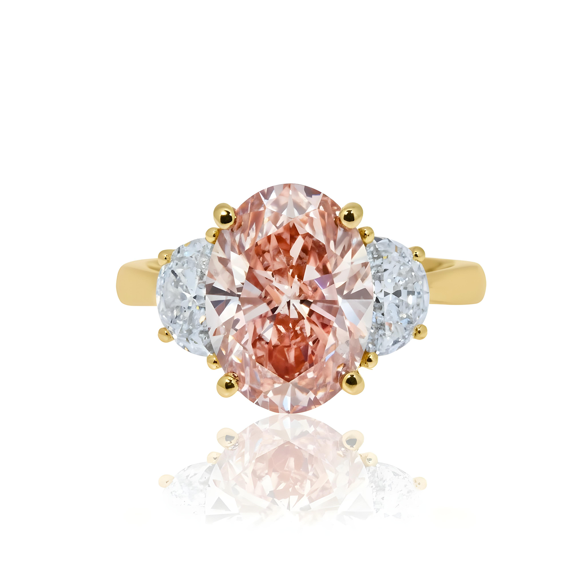 18K White Gold Oval Cut Fancy Vivid Pink Diamond Ring  4.02ctw