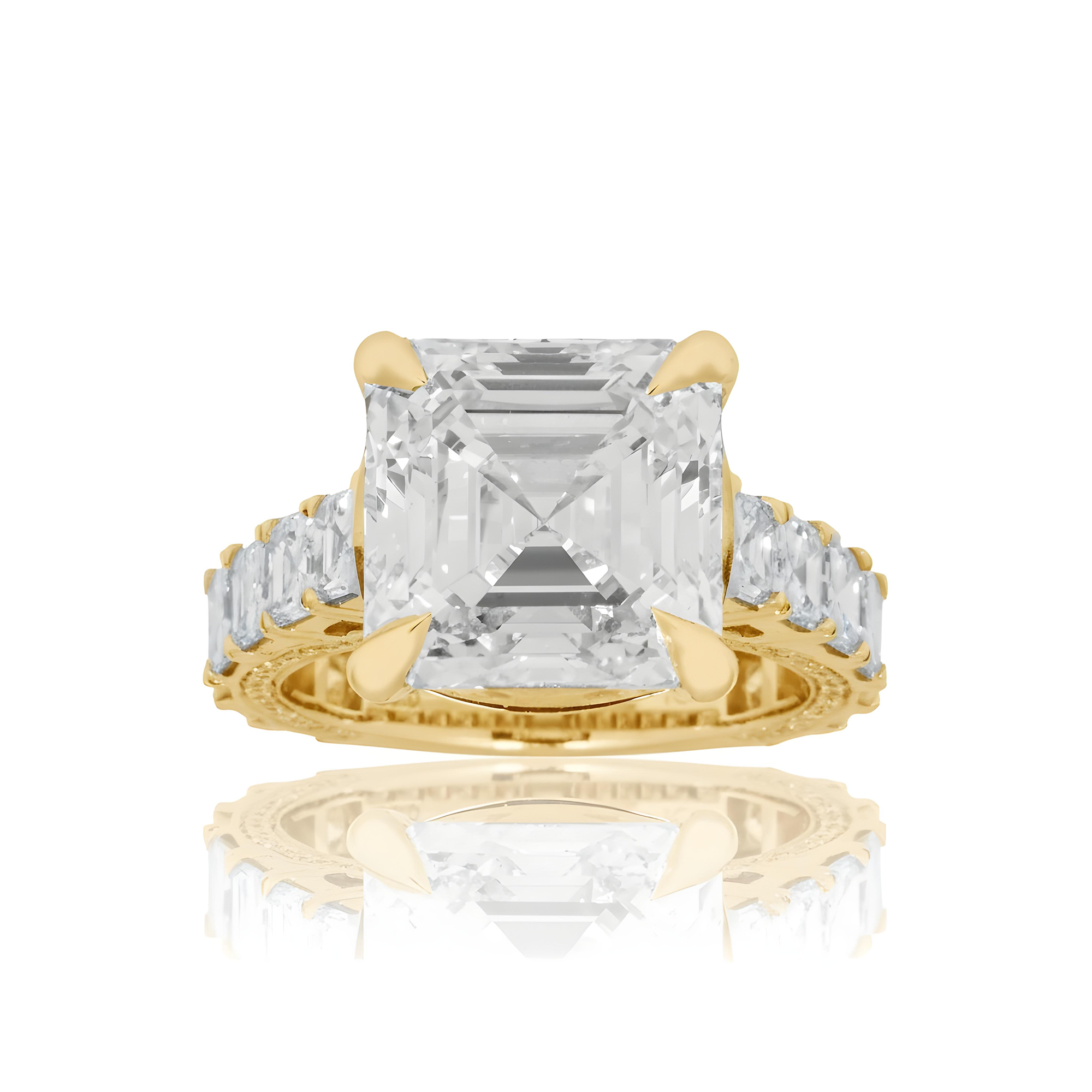 GIA 18K White Gold 7.38ct Asscher Cut Diamond Engagement Ring 11.13ctw