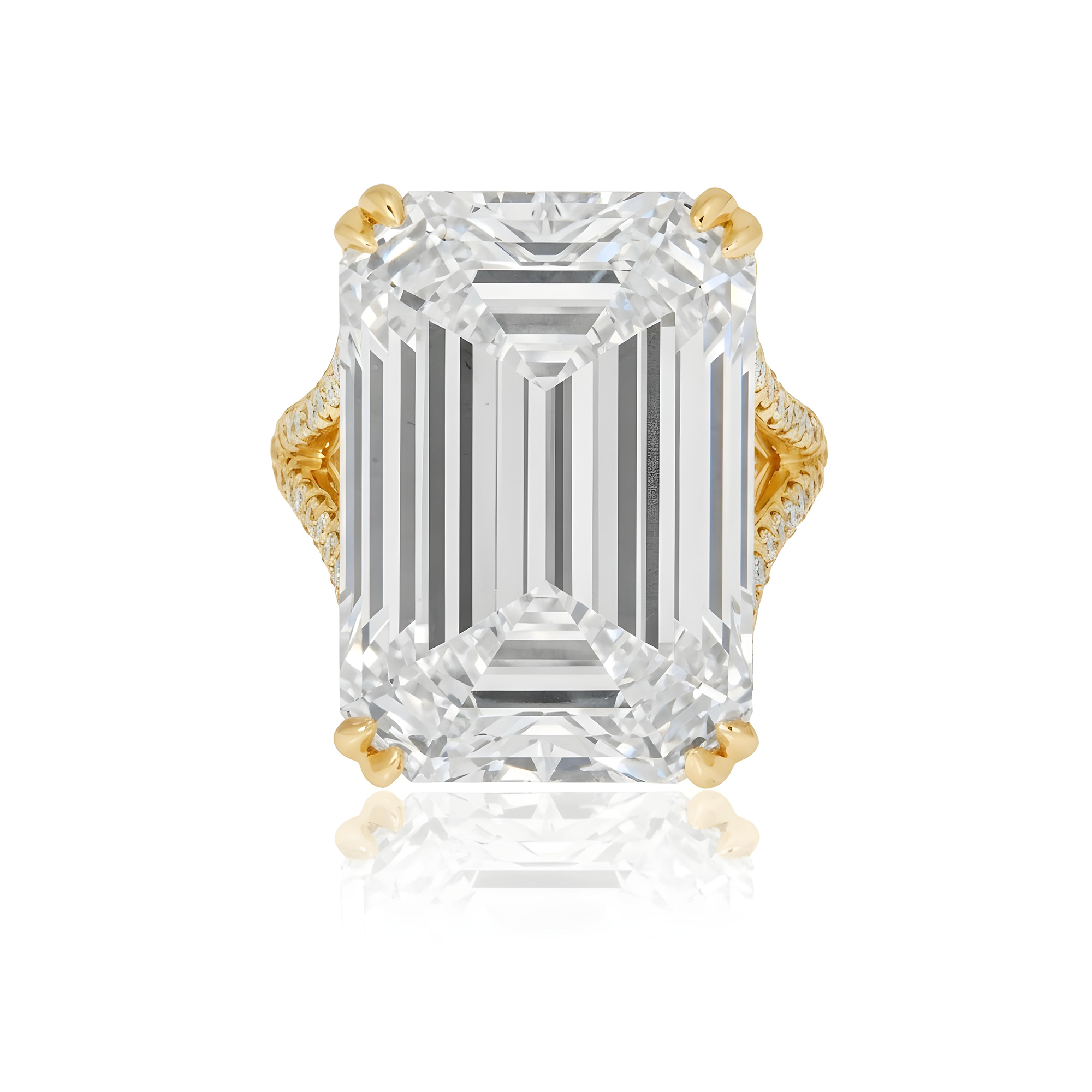 Platinum 31.62ct Emerald Cut Diamond Engagement Ring 33.62ctw