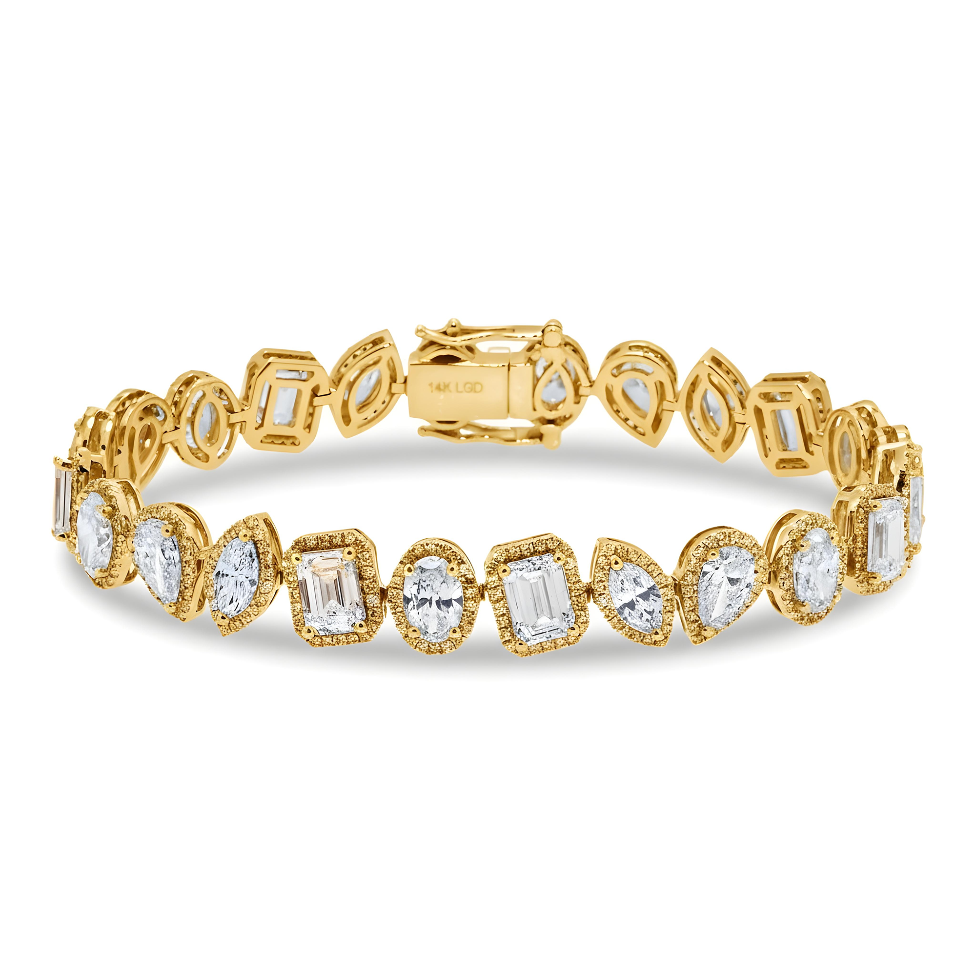 14K White Gold Multi Cut Diamond Bracelet 14.82ct