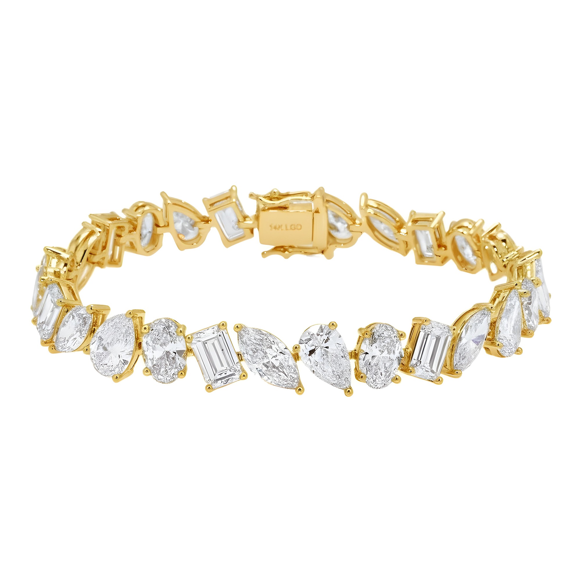 14K White Gold Emerald/ Marquise/ Pear & Oval Multi Cut Diamond Bracelet 31.51ct