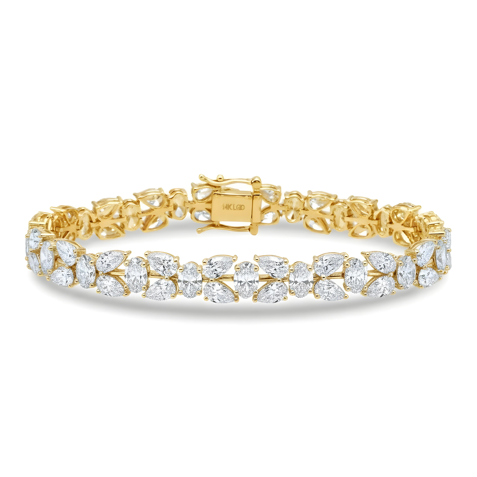 14K White Gold Pear & Oval Cut Diamond Rose Bud Bracelet 18.83ct
