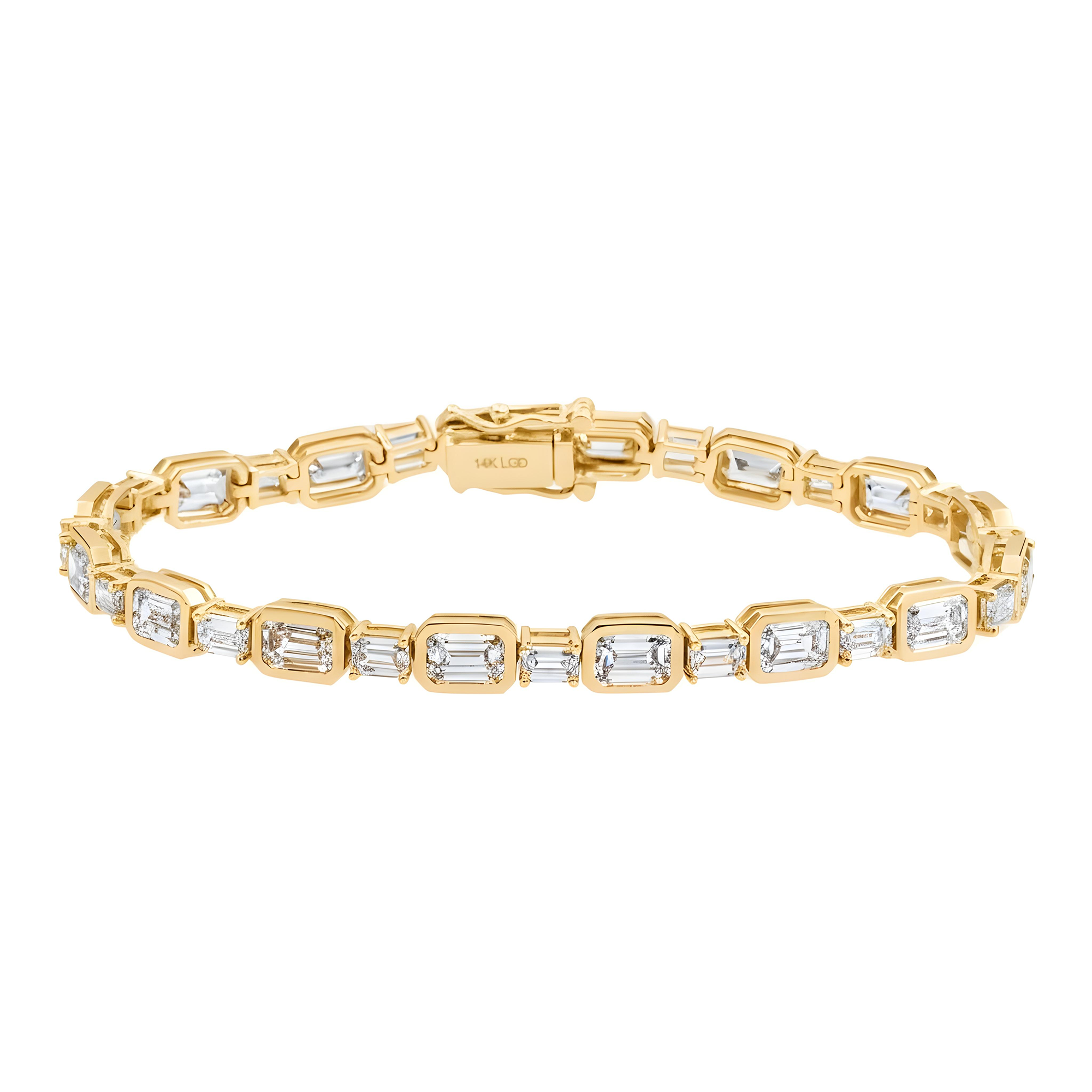 14K White Gold Emerald Cut Diamond Bracelet 11.92ct