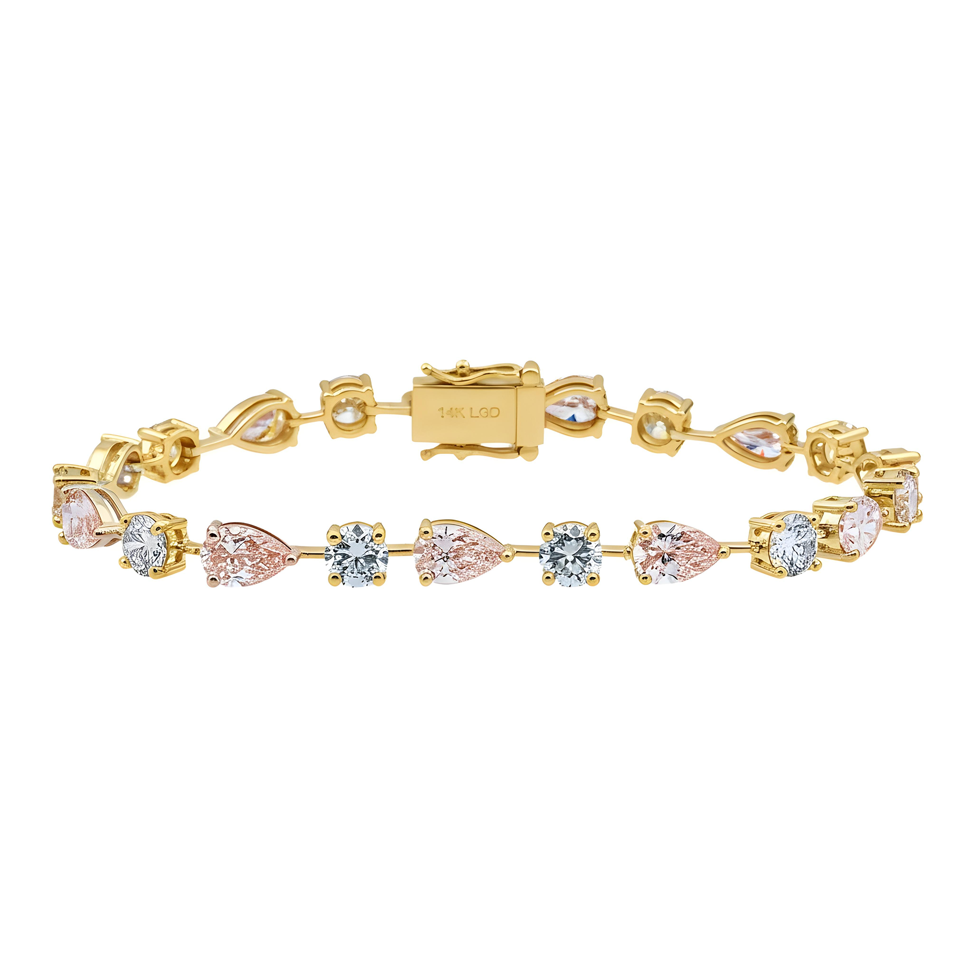 14K Two Tone Pear Cut Fancy Pink & White Diamond Satellite Bracelet 12.37ct