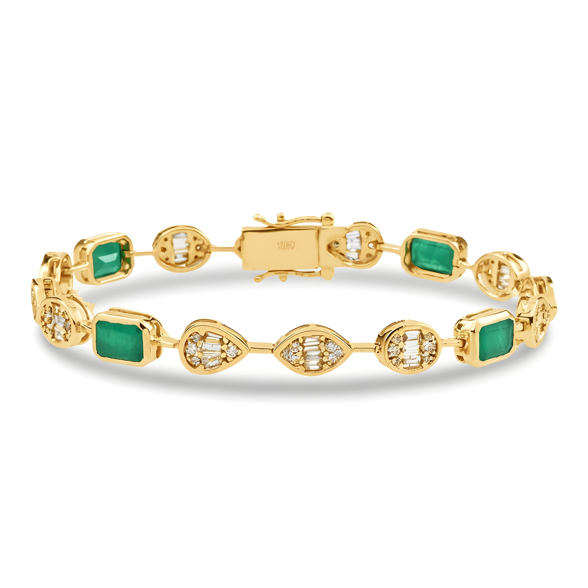 14K White Gold Emerald & Diamond Satellite Bracelet 5.34ctw