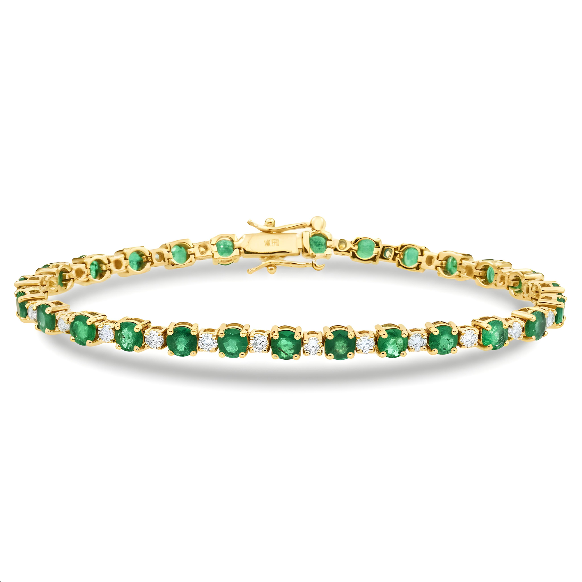 14K White Gold Round Emerald & Diamond Tennis Bracelet 7.32ctw