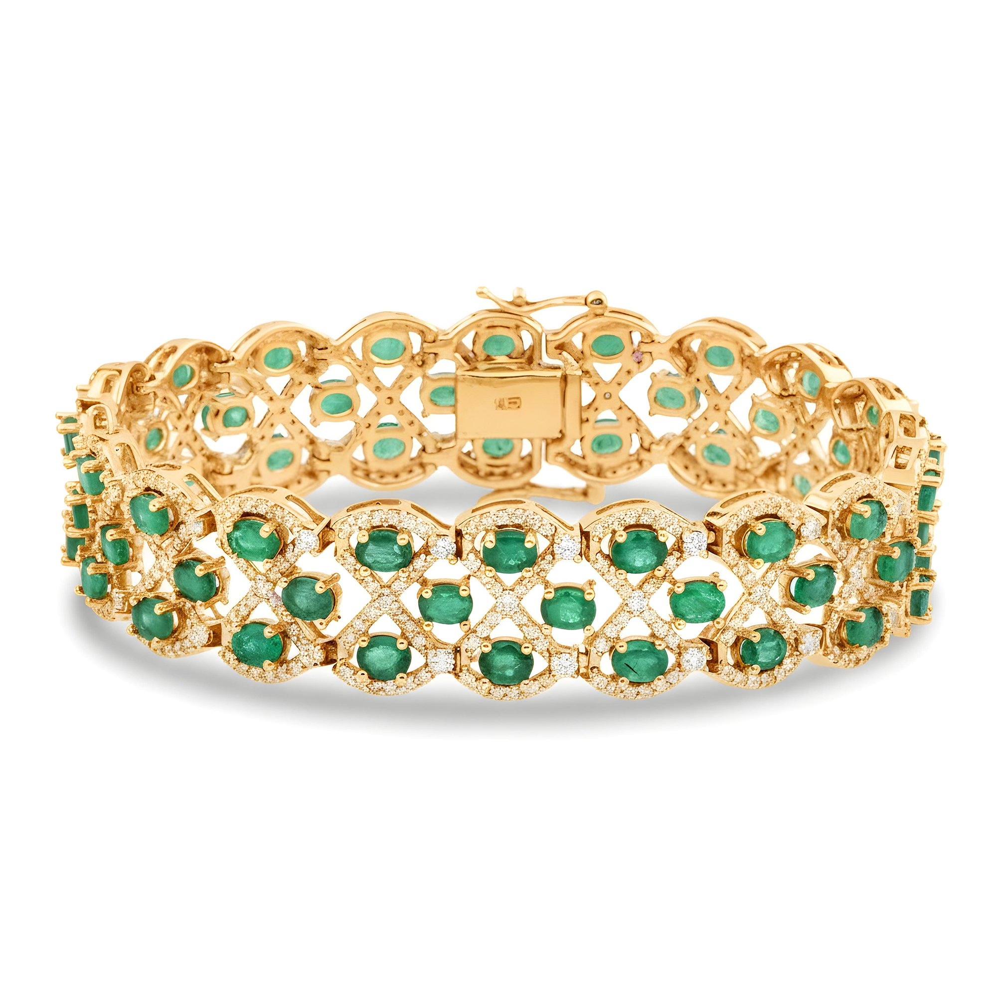14K White Gold Enchanted Garden Emerald & Diamond Bracelet