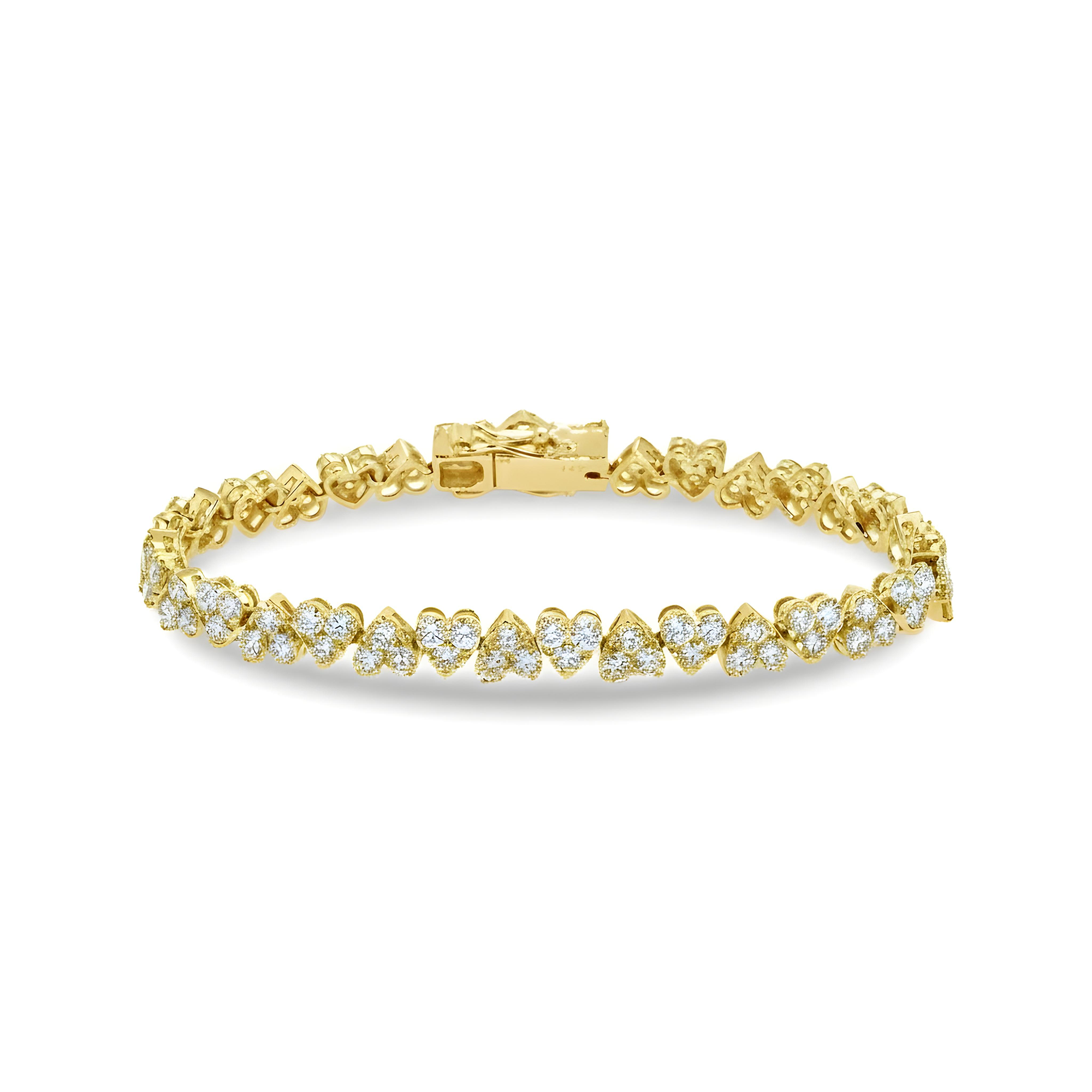14K White Gold Round Diamond Heart Shaped Bracelet 8.90ct