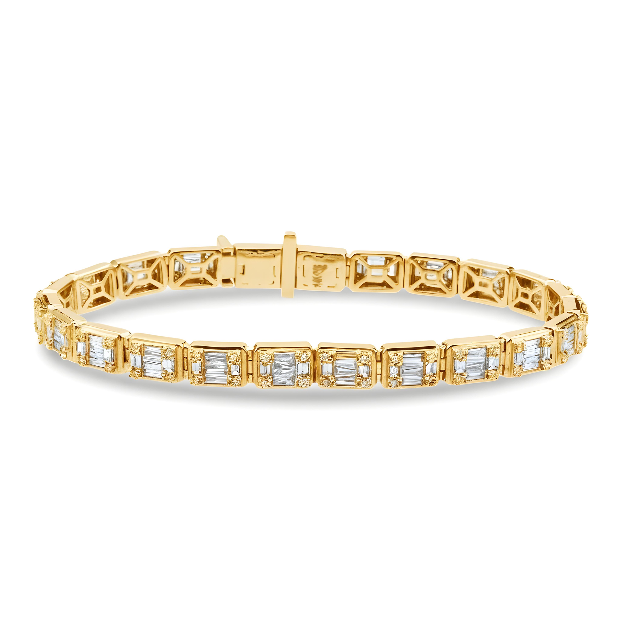 14K White Gold Baguette & Round Diamond Bracelet 6.05ct