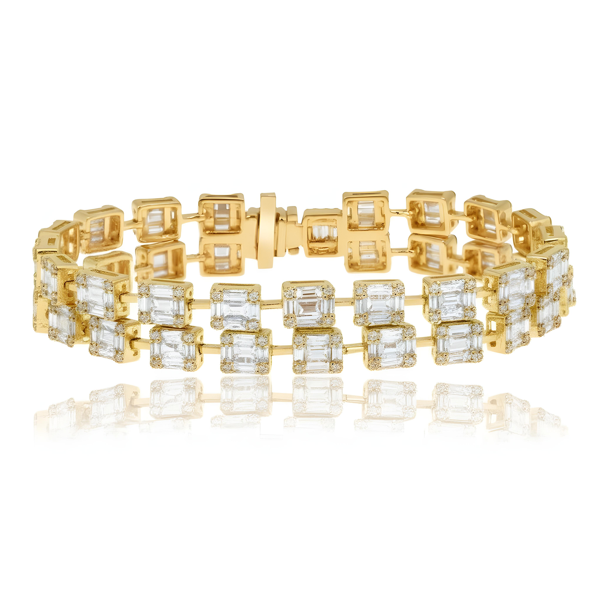 14K White Gold Double Row Baguette Diamond Bracelet 11.70ct