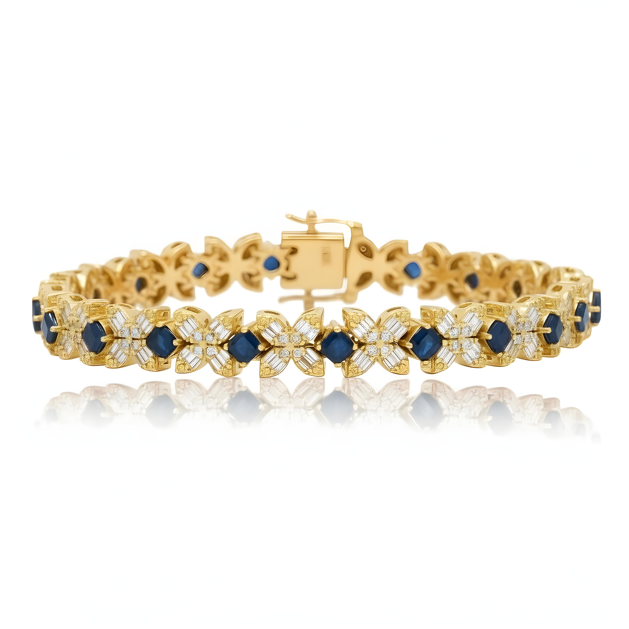14K White Gold Asscher Cut Sapphire & Diamond Bracelet
