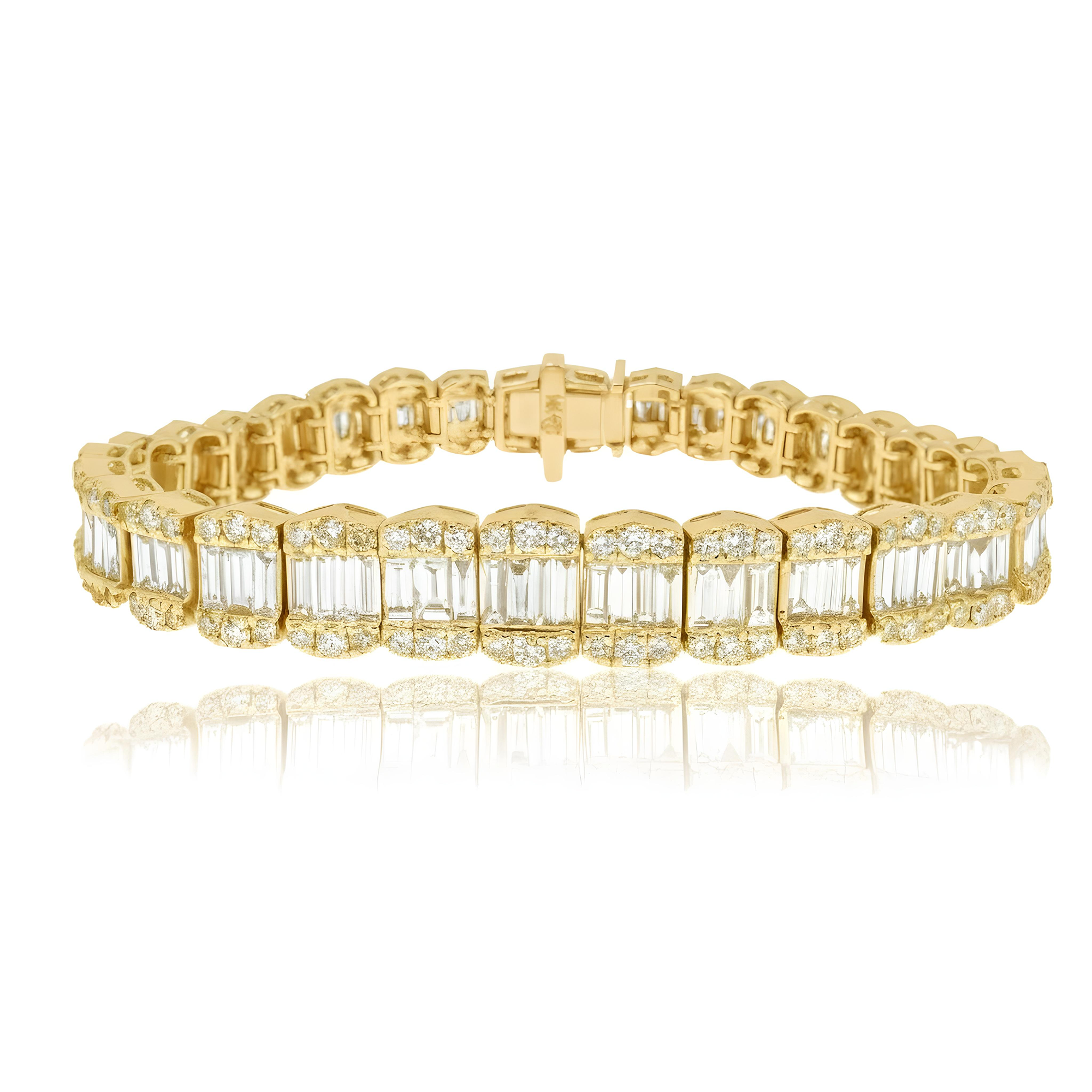 14K White Gold Baguette & Round Diamond Bracelet 13.0ct