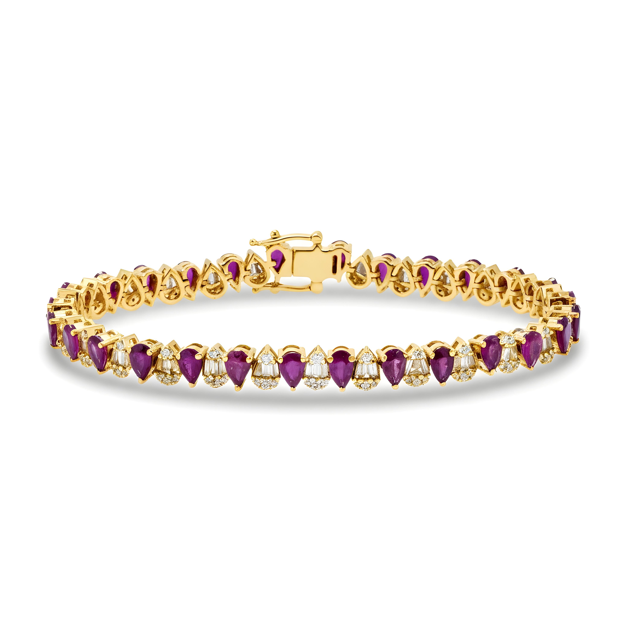 14K White Gold Pear Cut Ruby & Diamond Tennis Bracelet 12.67ctw