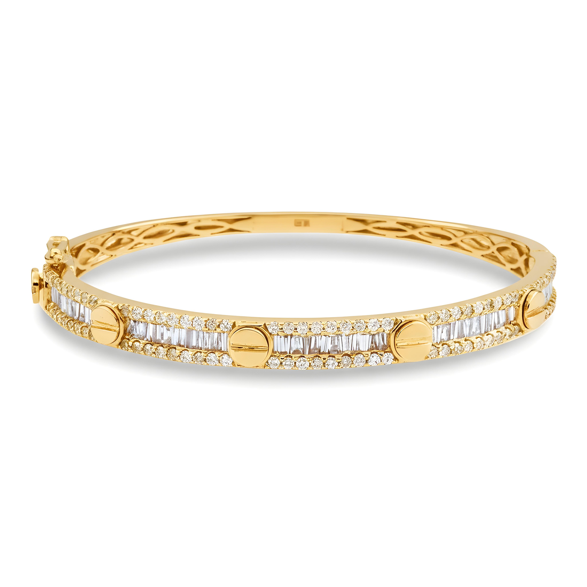 14K White Gold Round & Baguette Diamond Bangle 2.65ct