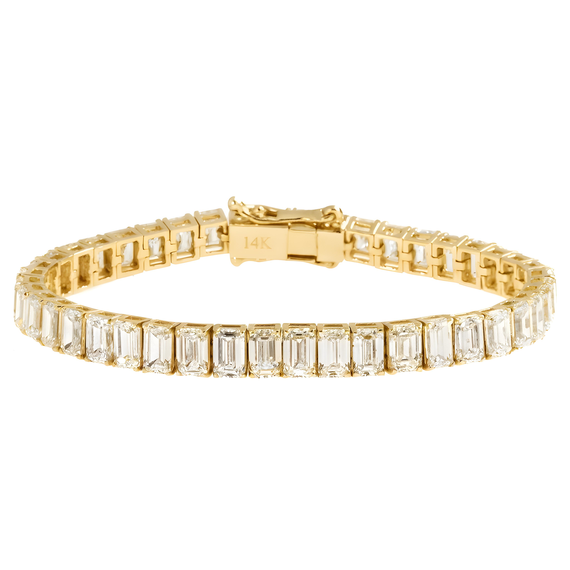 14K White Gold Emerald Cut Diamond Tennis Bracelet 23.54ct