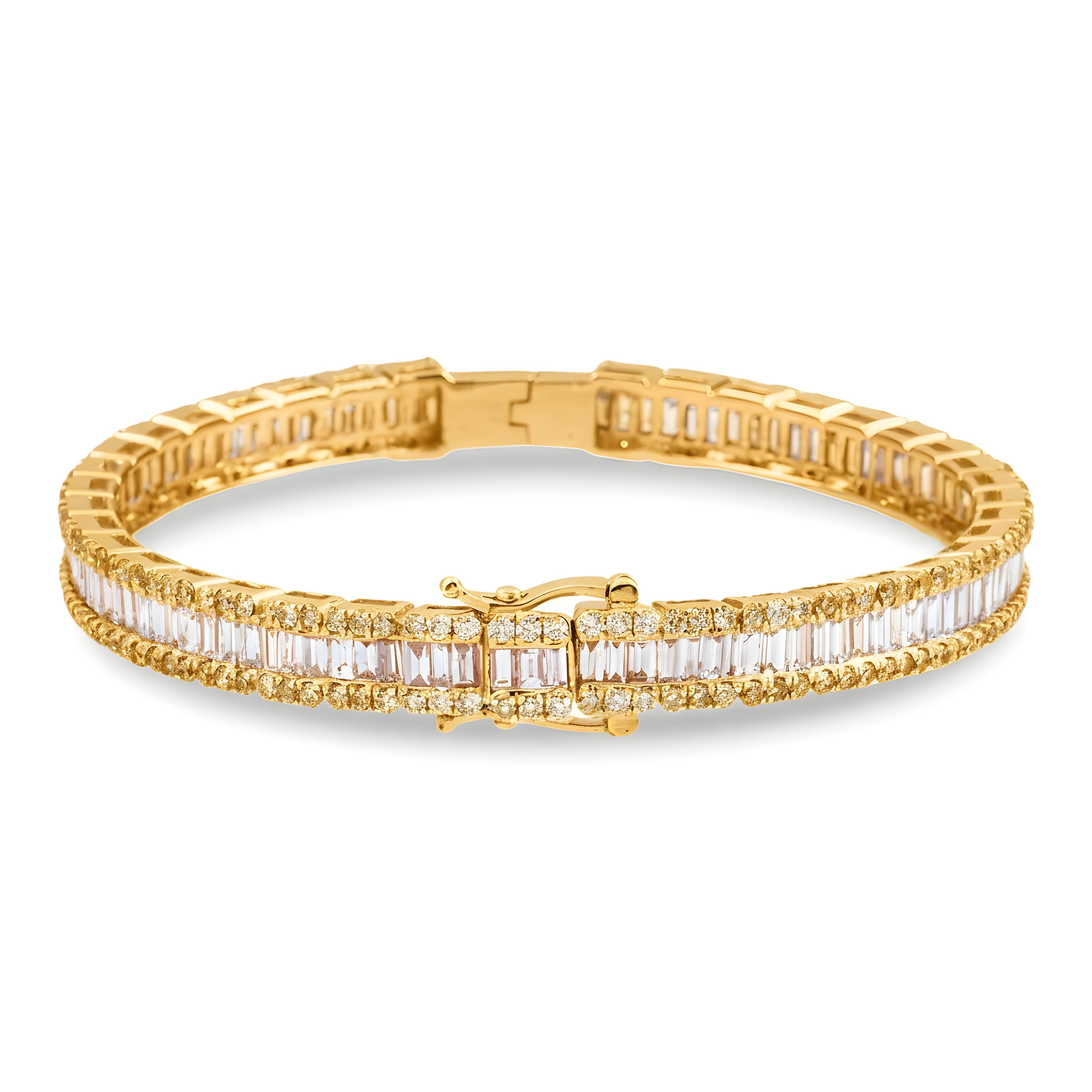 14K White Gold Emerald Diamond Bangle Bracelet 6.90ct