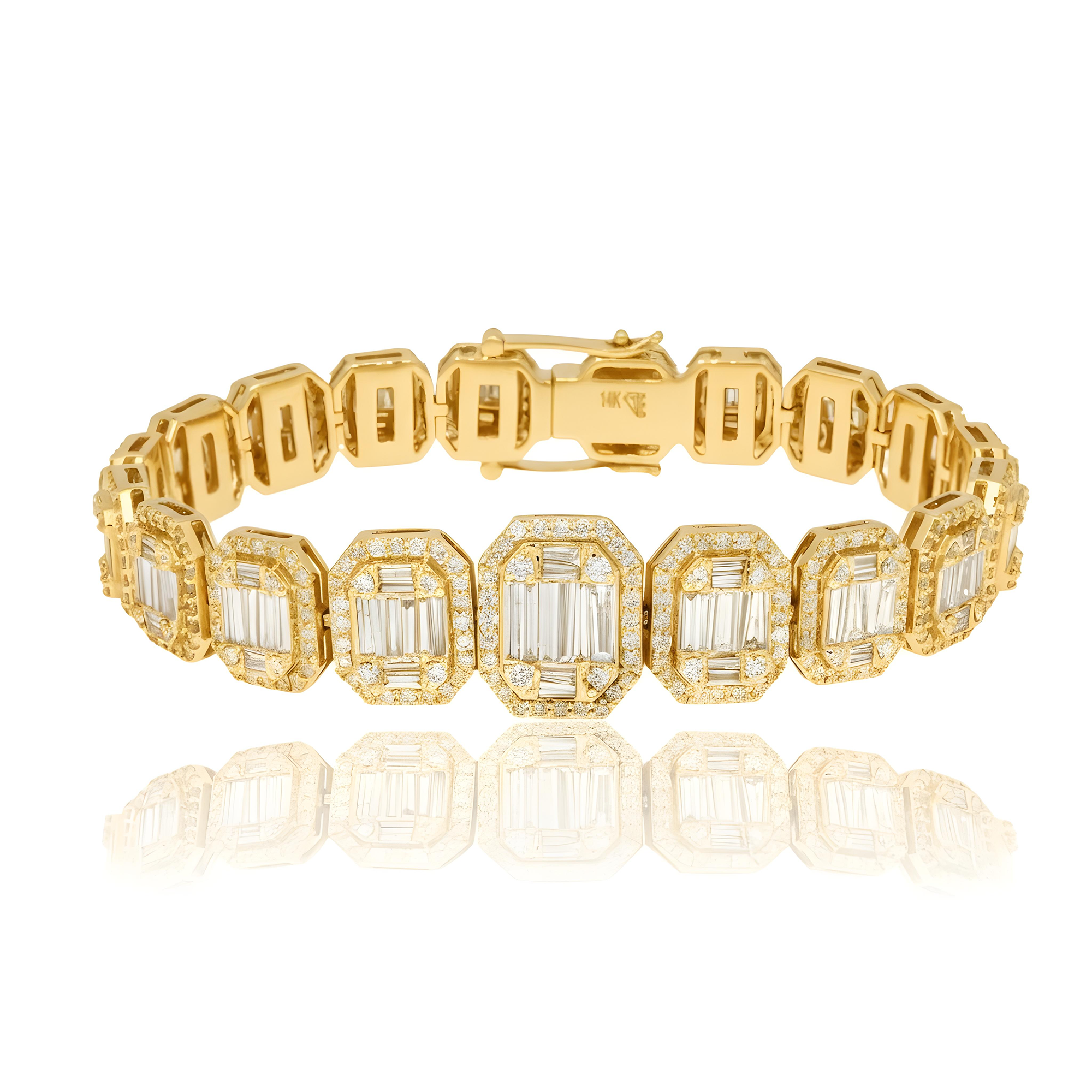 14K White Gold Graduated Baguette Diamond Bracelet 9.76ct
