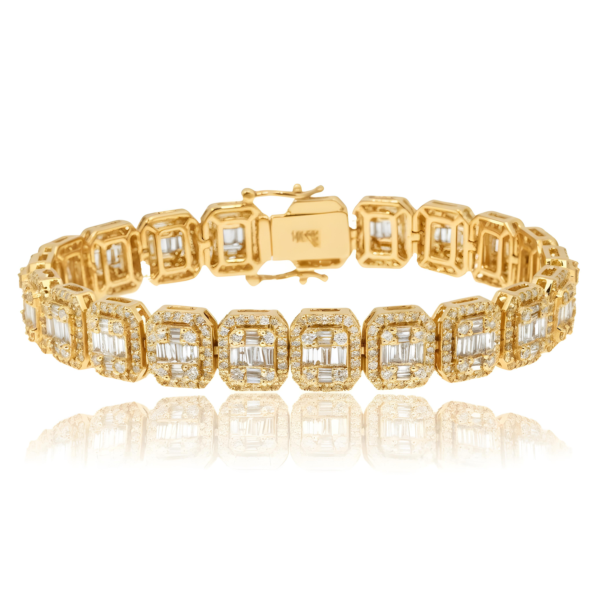 14K White Gold Square Link Baguette Diamond Bracelet 8.73ct