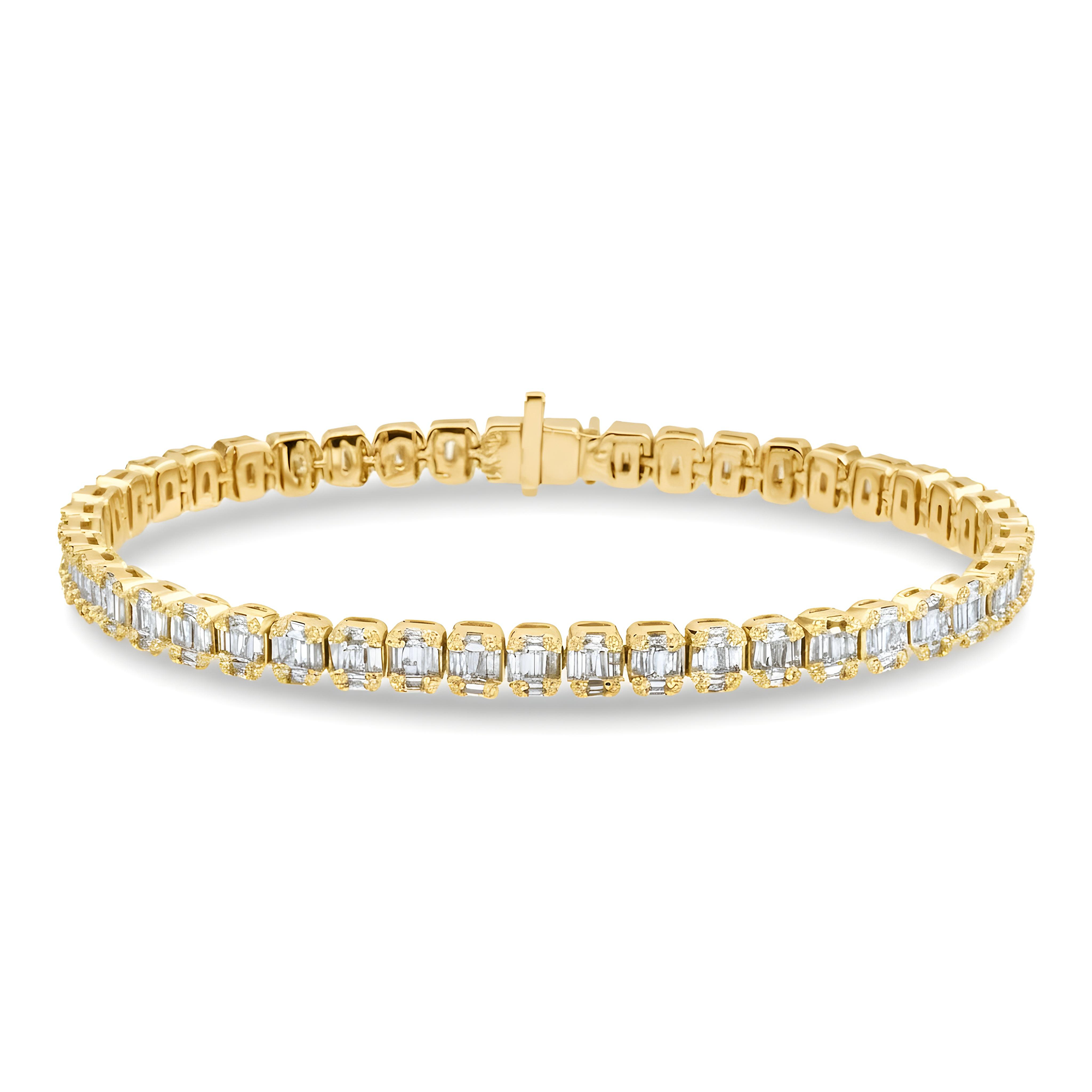 14K White Gold Baguette & Round Diamond Tennis Bracelet 4.36ct