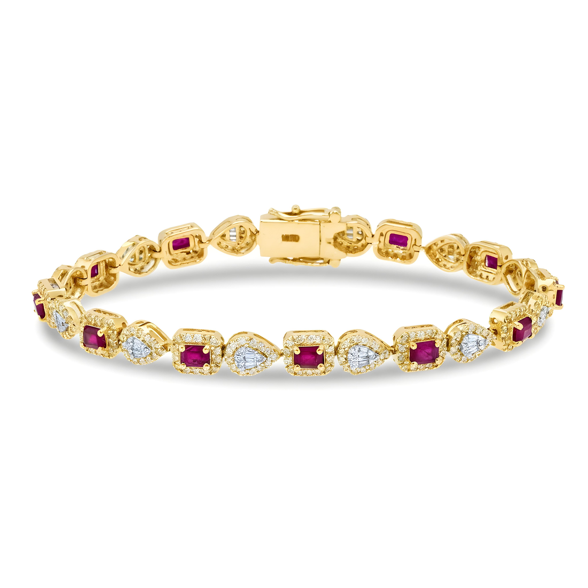 14K White Gold Emerald Cut Ruby & Diamond Bracelet 5.37ctw