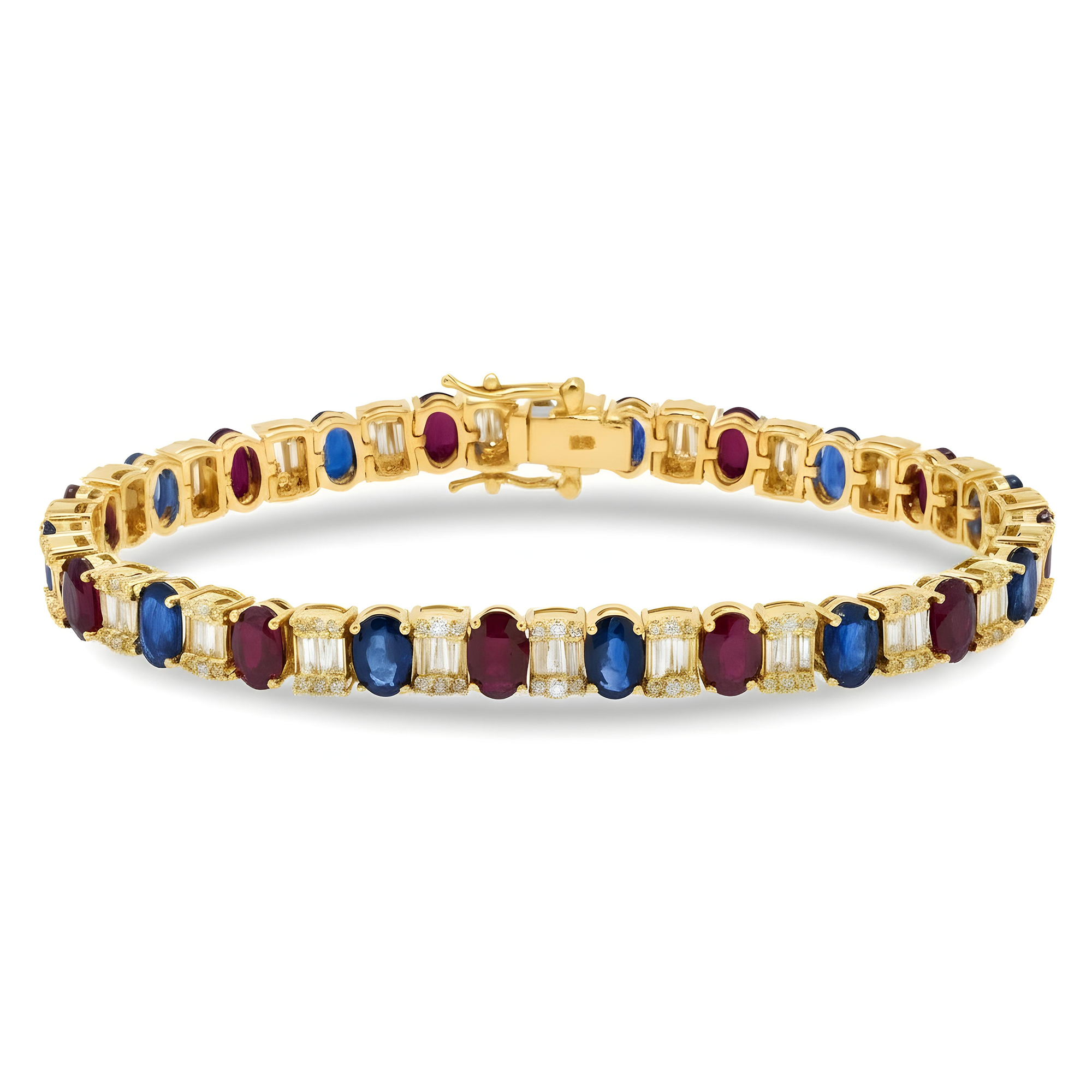 14K White Gold Sapphire/Ruby Gemstone & Diamond Bracelet 15.65ctw