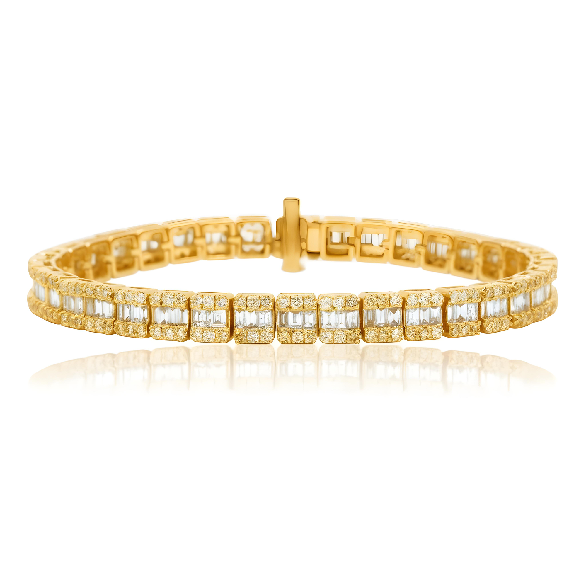 14K White Gold Baguette Diamond Tennis Bracelet 6.06ct