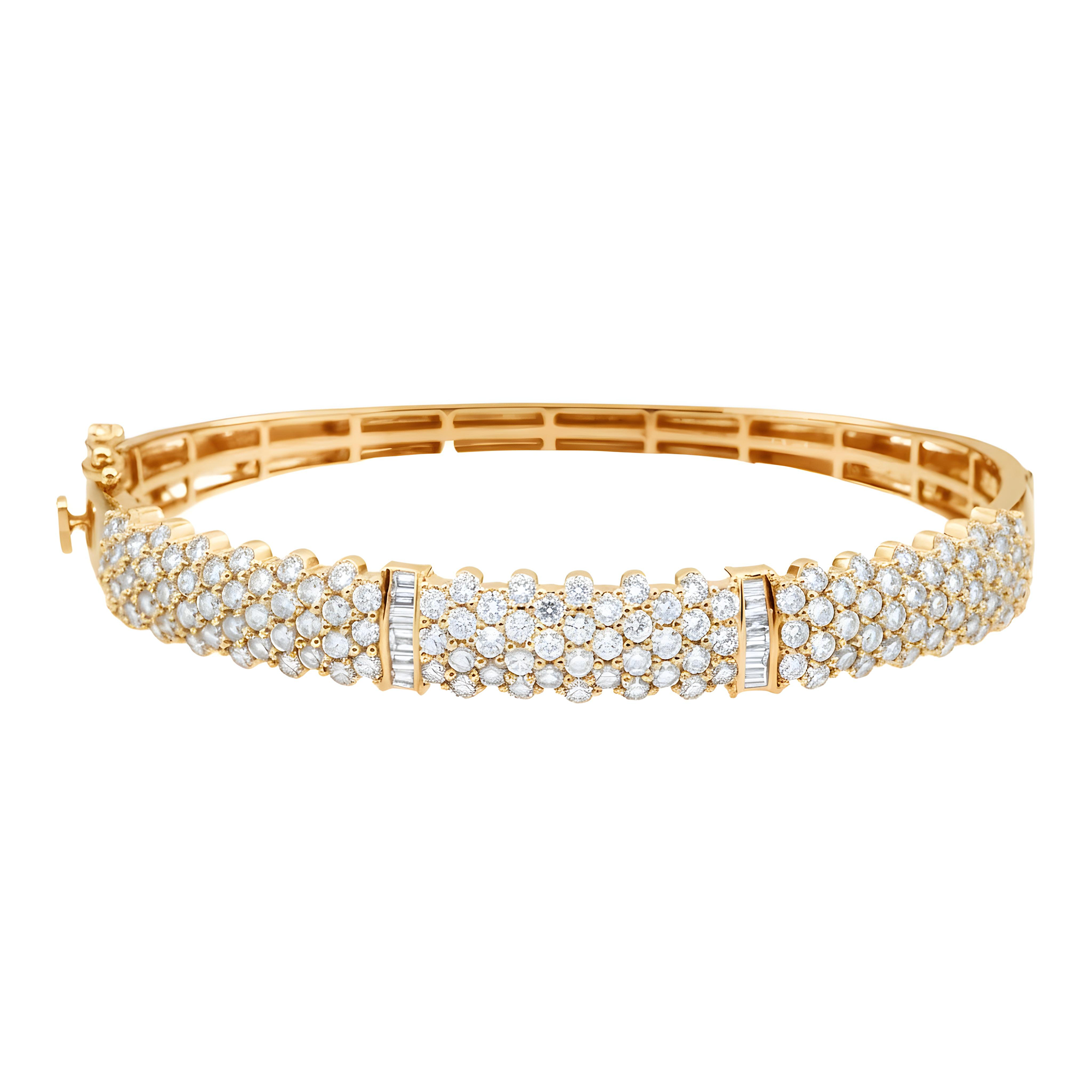 14K White Gold 4 Row Pave Set Round Diamond Bangle Bracelet 4.0ct