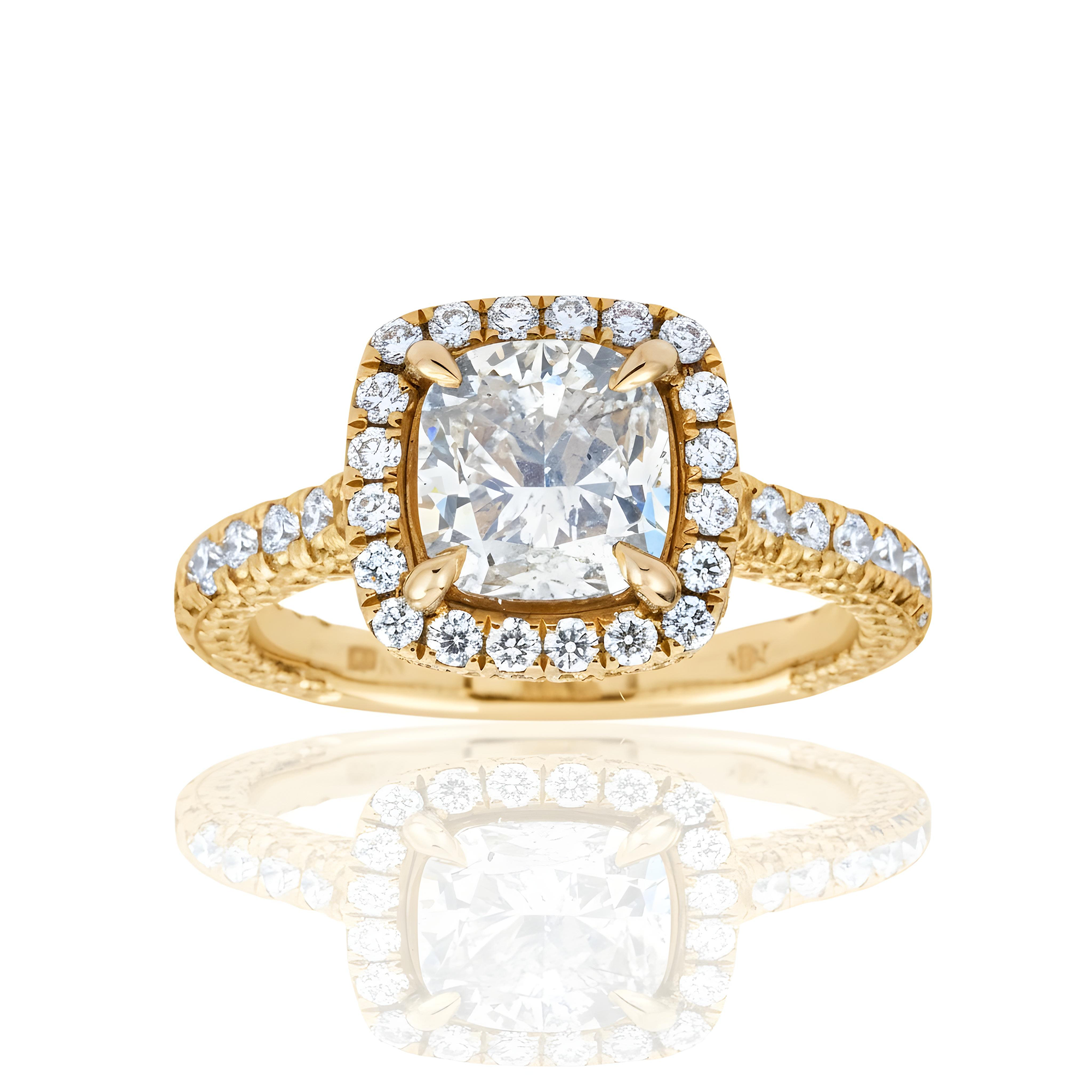 18K Two Tone Rose Gold 2.0ct Cushion Diamond Engagement Ring 3.60ctw