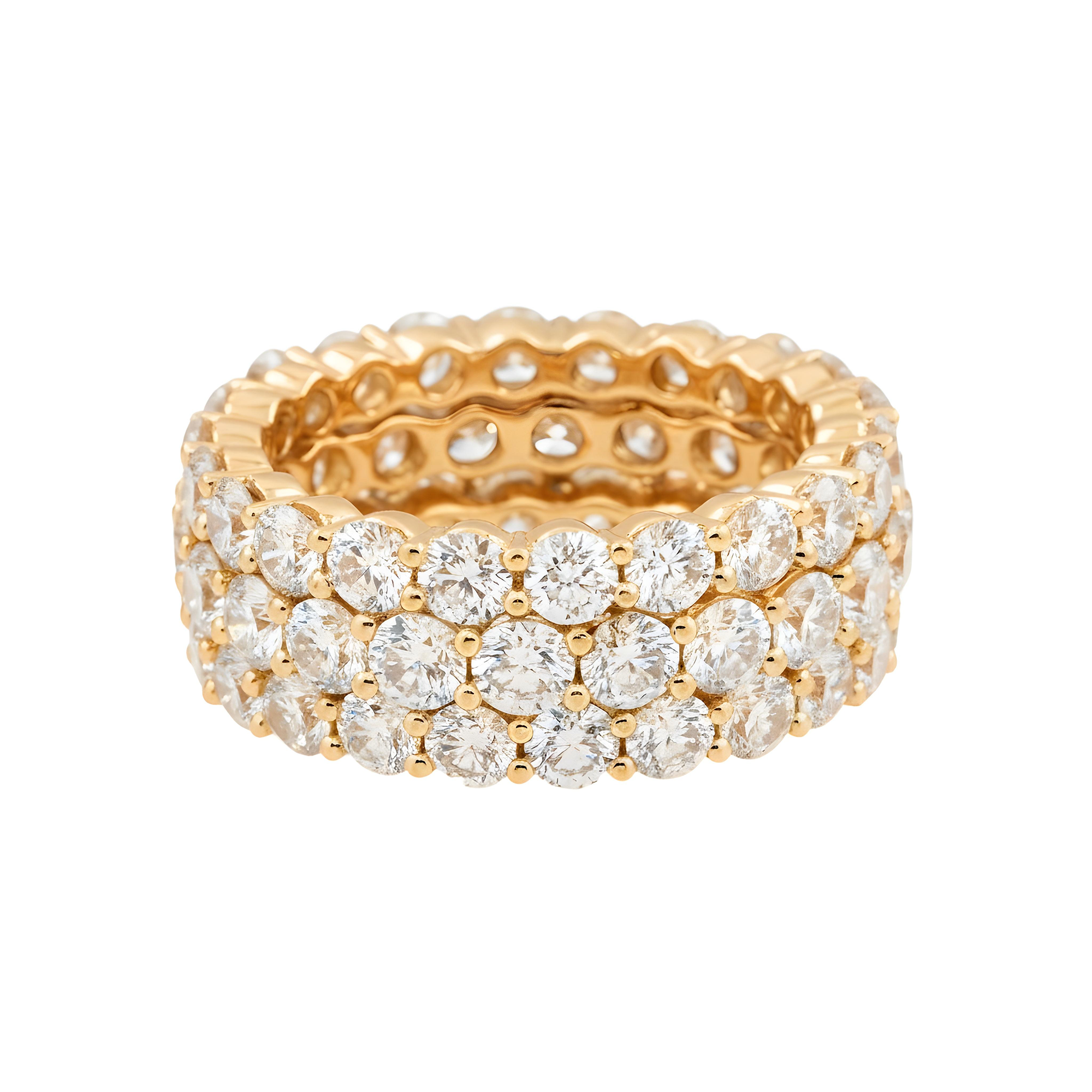 18K White Gold Triple Row Round Diamond Eternity Ring 7.08ct