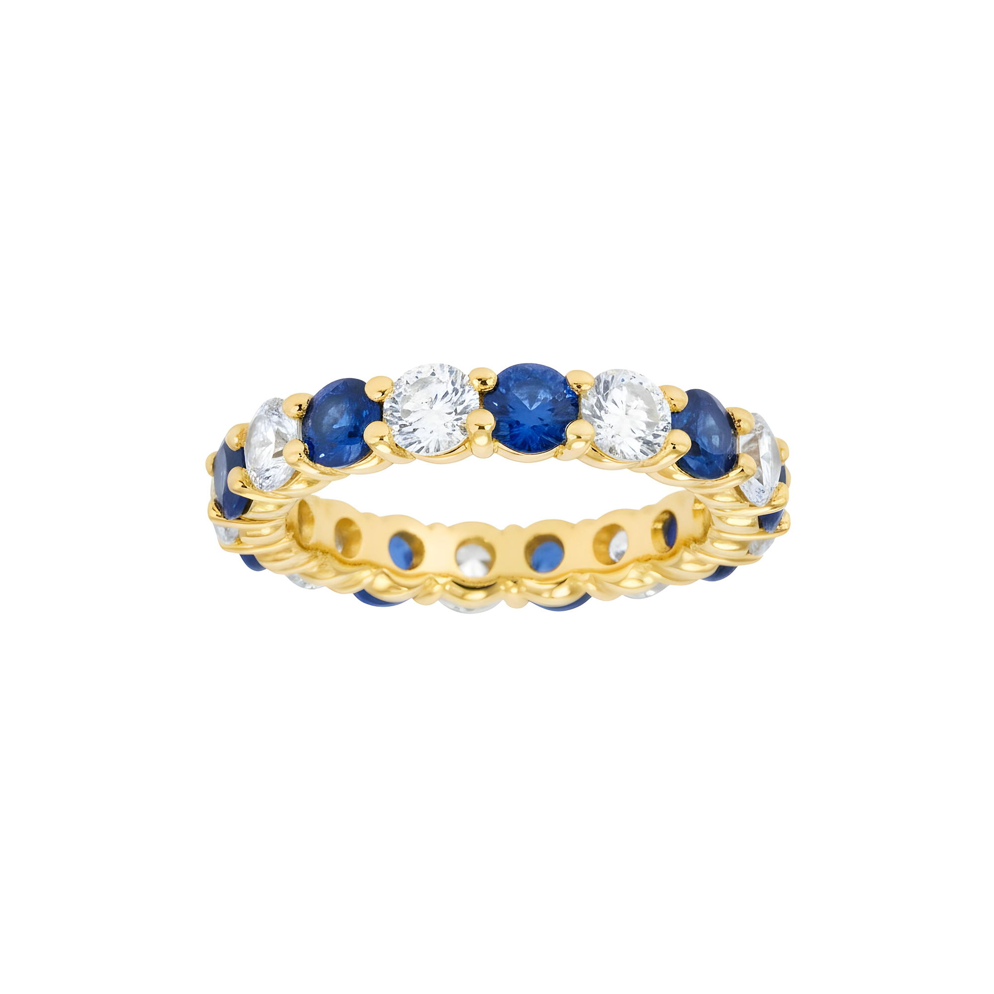 14K White Gold Round Sapphire & Diamond Eternity Ring 3.73ctw (size 6-8)
