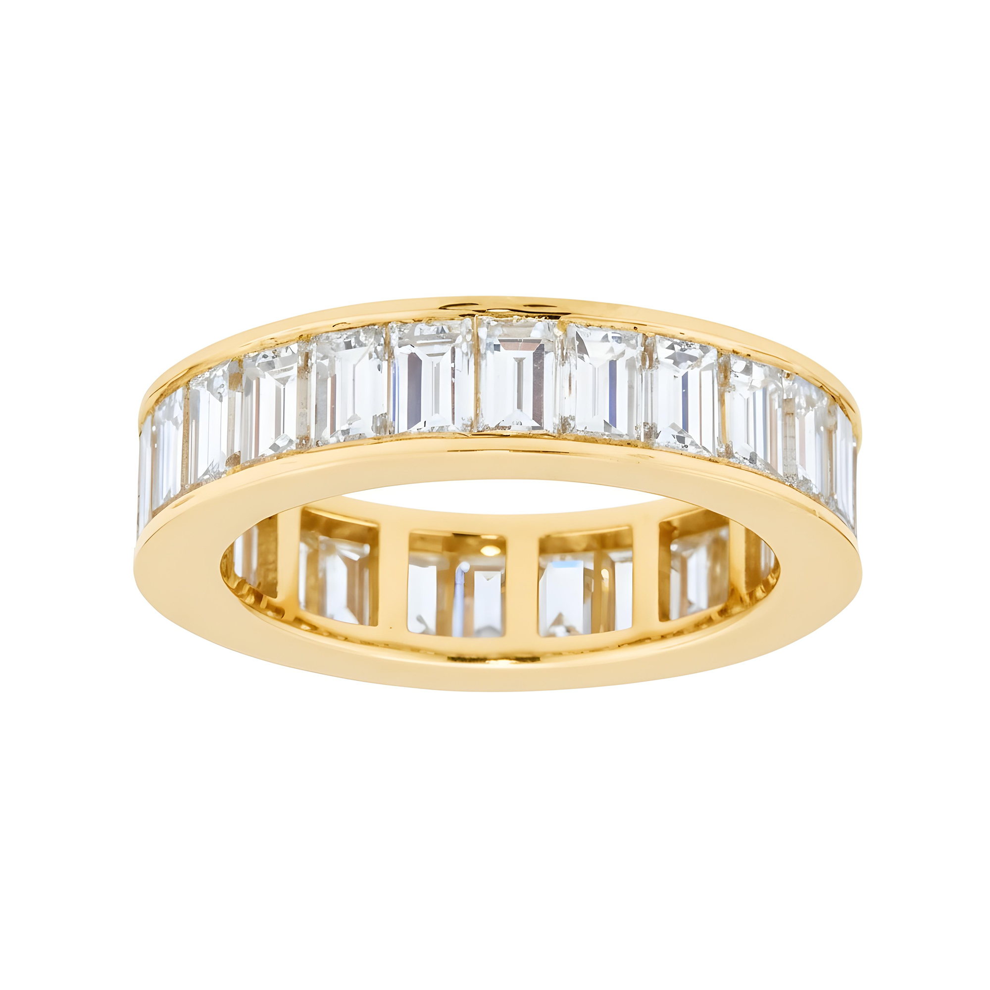 18K White Gold Channel Set Emerald Cut Diamond Eternity Ring 4.76ct