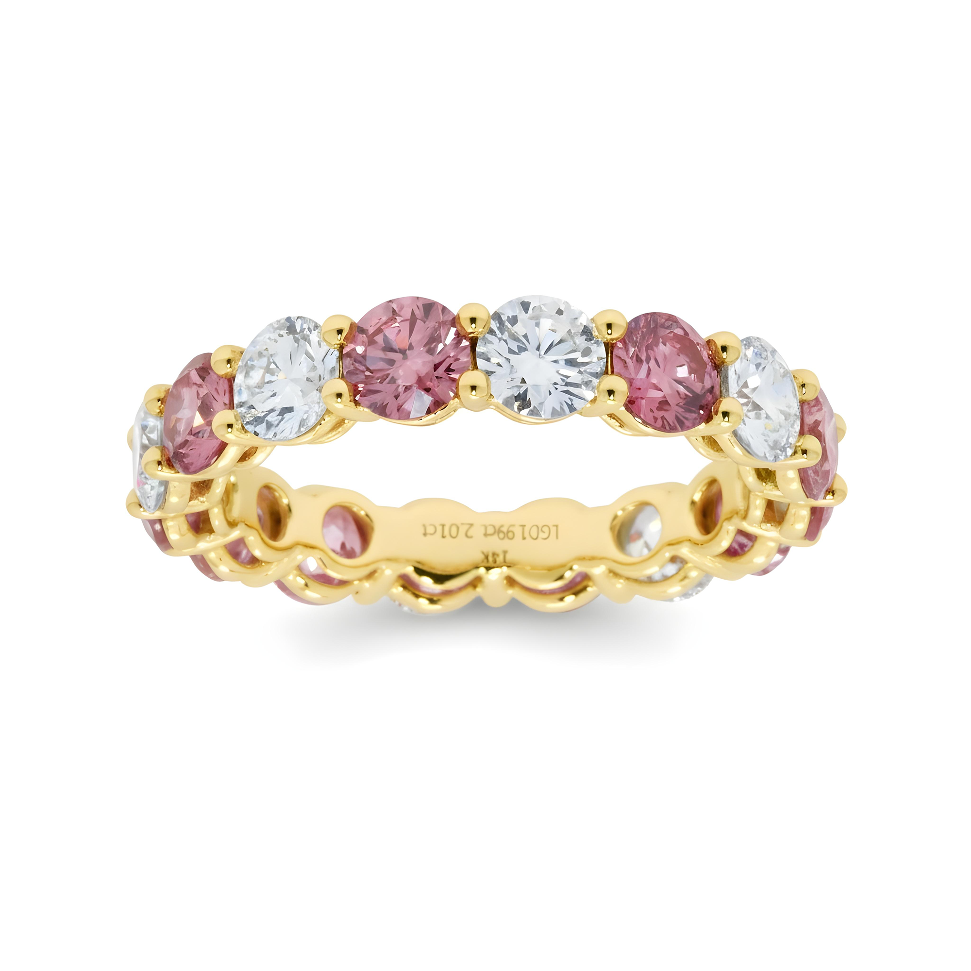 14K White Gold Round Cut Fancy Pink & White Diamond Eternity Ring 4.01ct