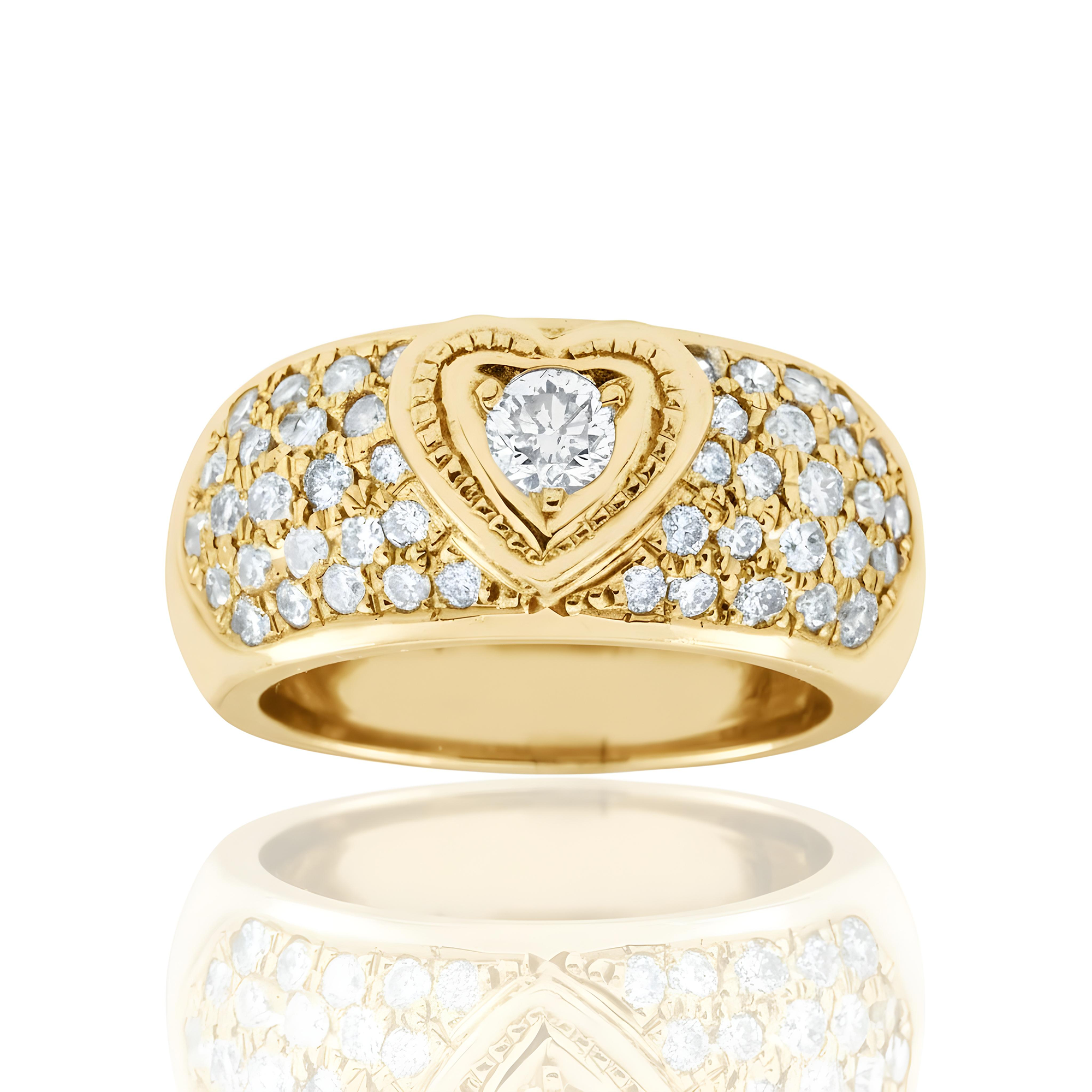 14K White Gold 5 Row Pave Set Heart Shaped Diamond Round Ring 1.14ct