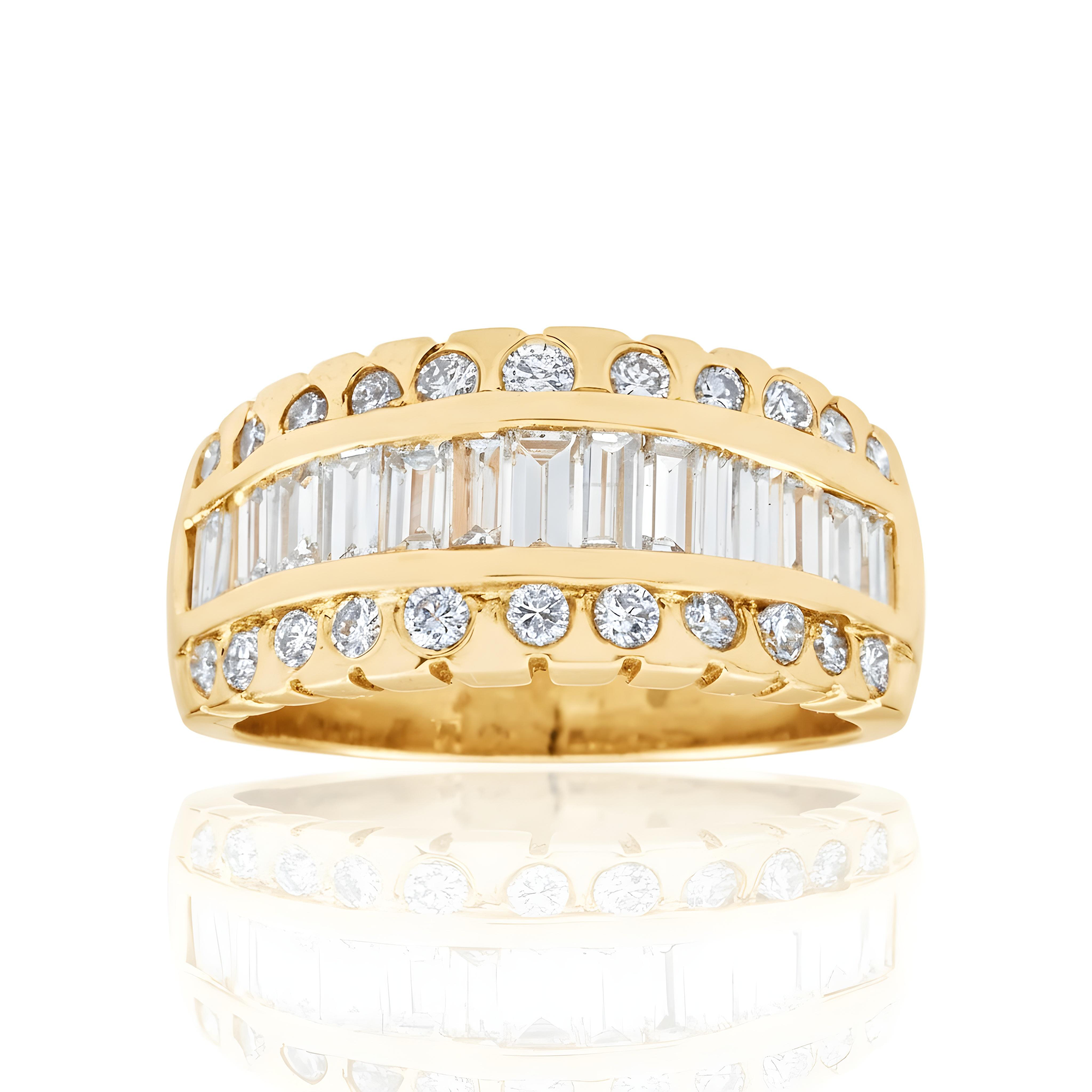 14K White Gold Baguette & Round Cut Diamond Ring 1.50ct