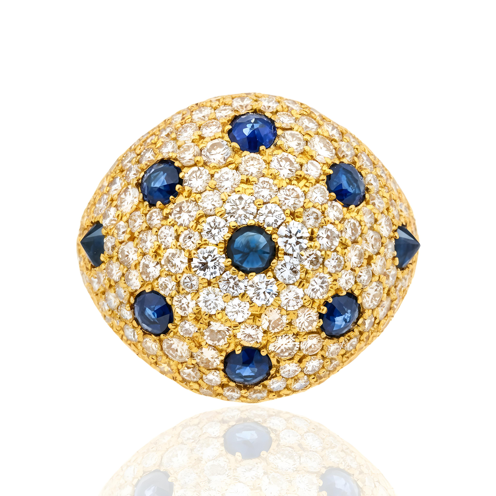 14K White Gold Round Diamond & Sapphire Cosmic Cocktail Ring