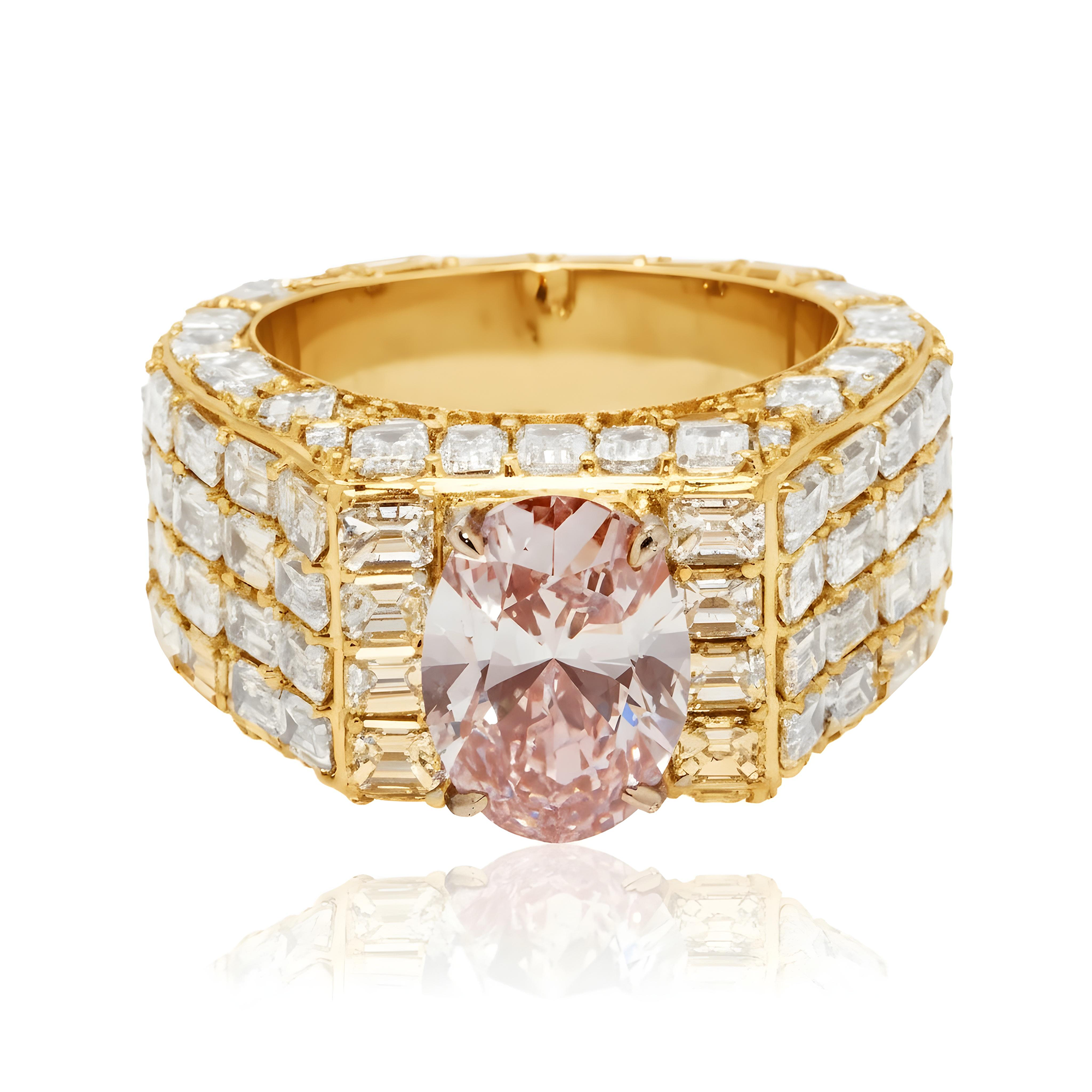 14K White Gold Emerald & Oval Cut Fancy Vivid Pink Diamond Ring 17.98ctw