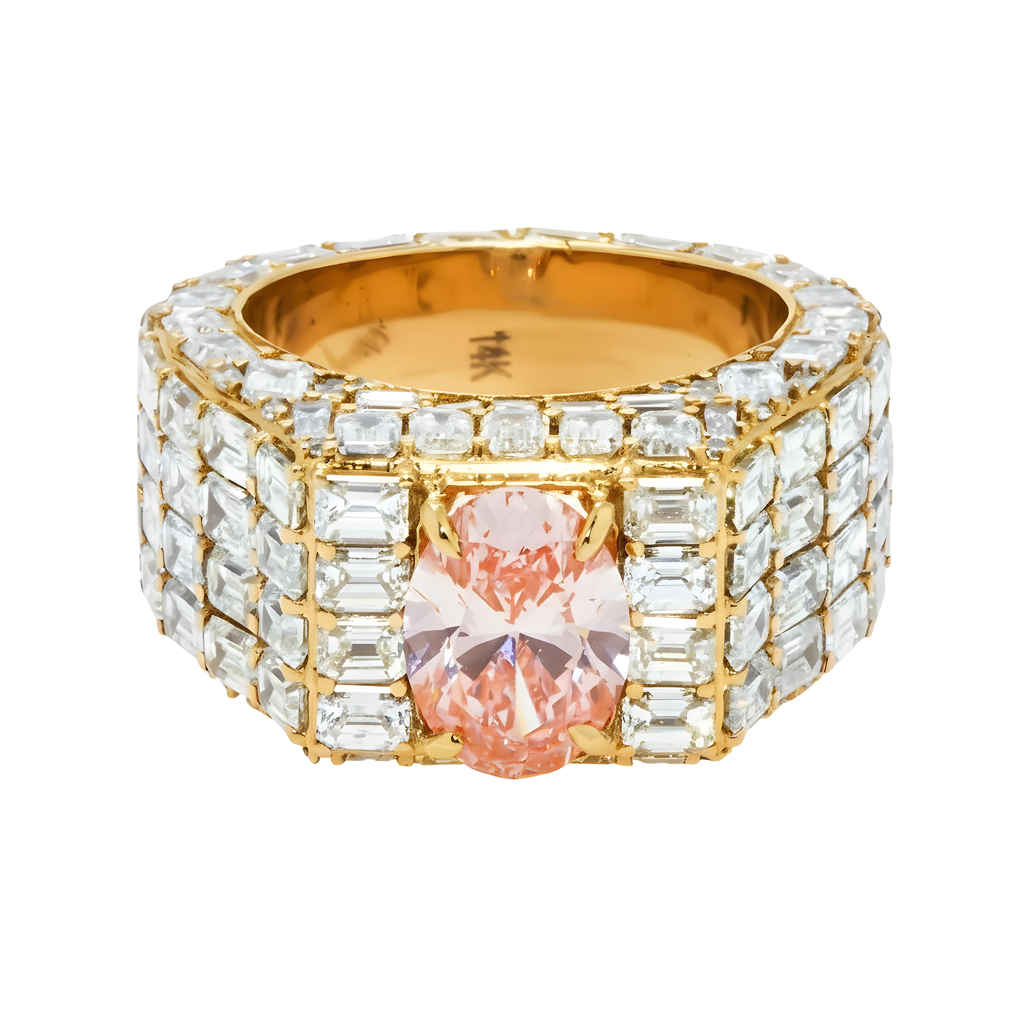 14K Rose Gold Emerald & Oval Cut Fancy Vivid Pink Diamond Ring 18.59ctw